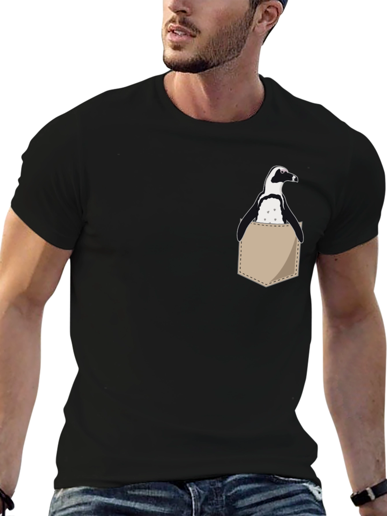 Penguin Pocket Tee - Casual Black Cotton T-Shirt