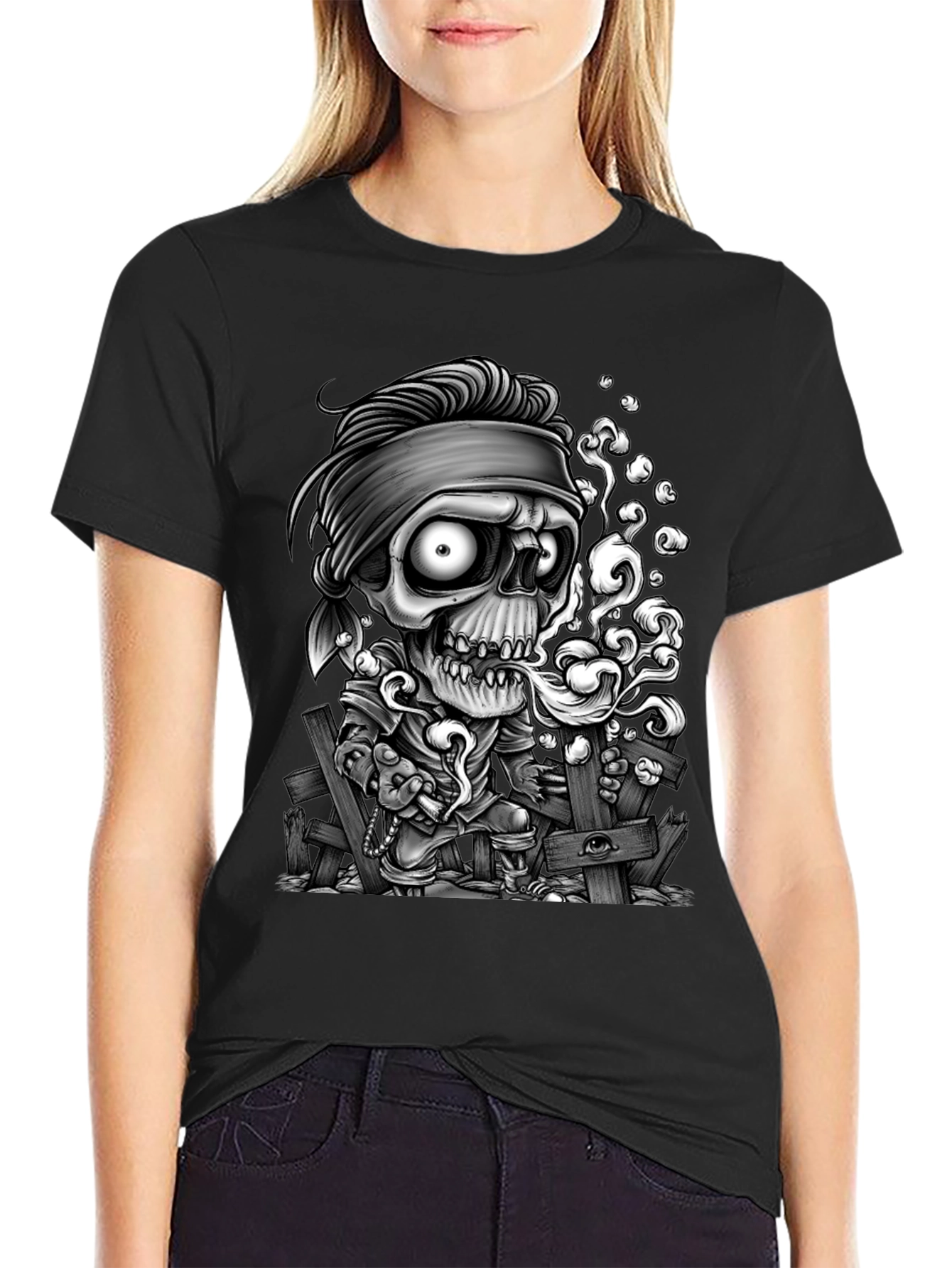 Zombie Cartoon Graphic Black T-Shirt