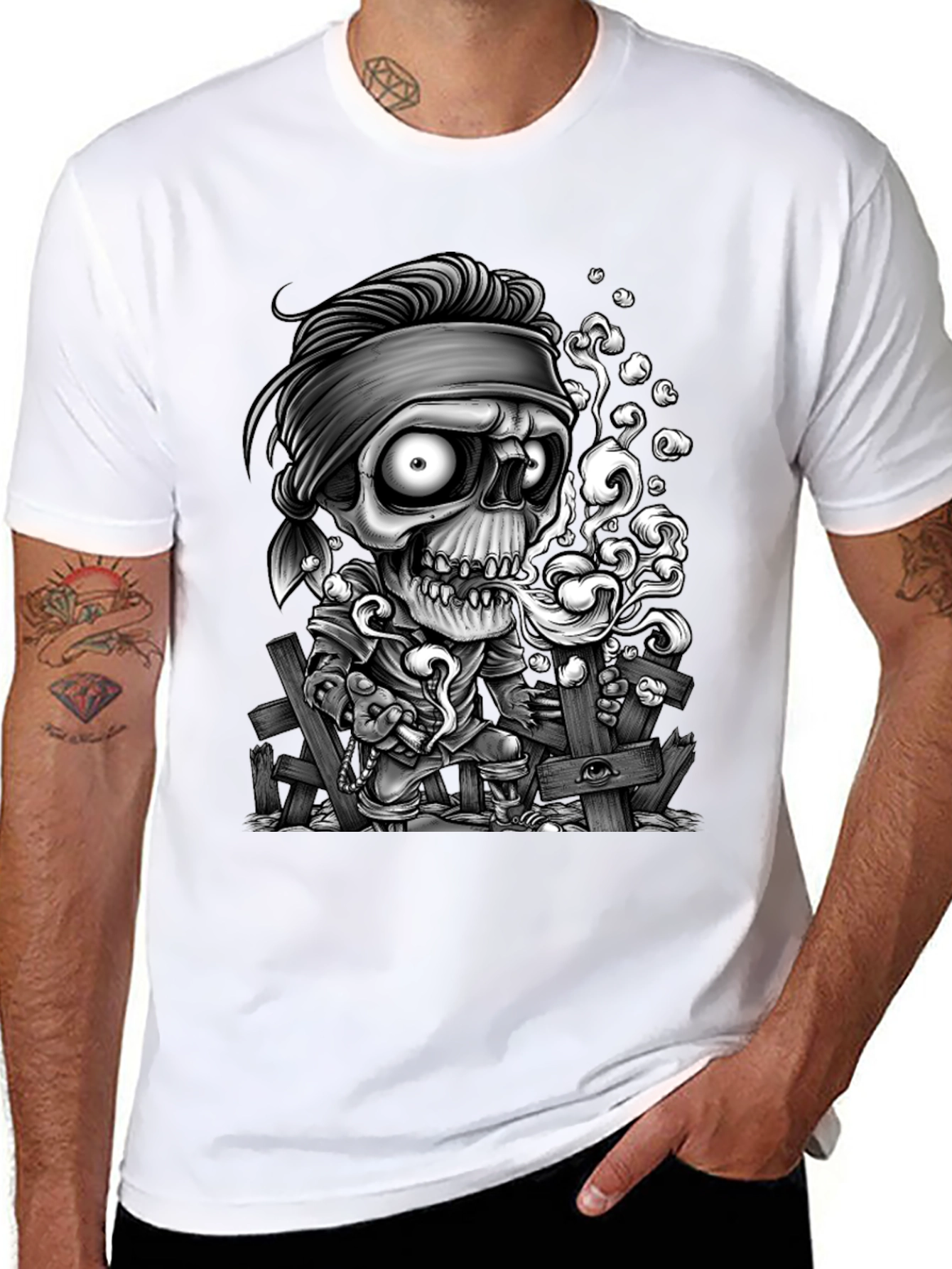 Zombie Cartoon Graphic Black T-Shirt
