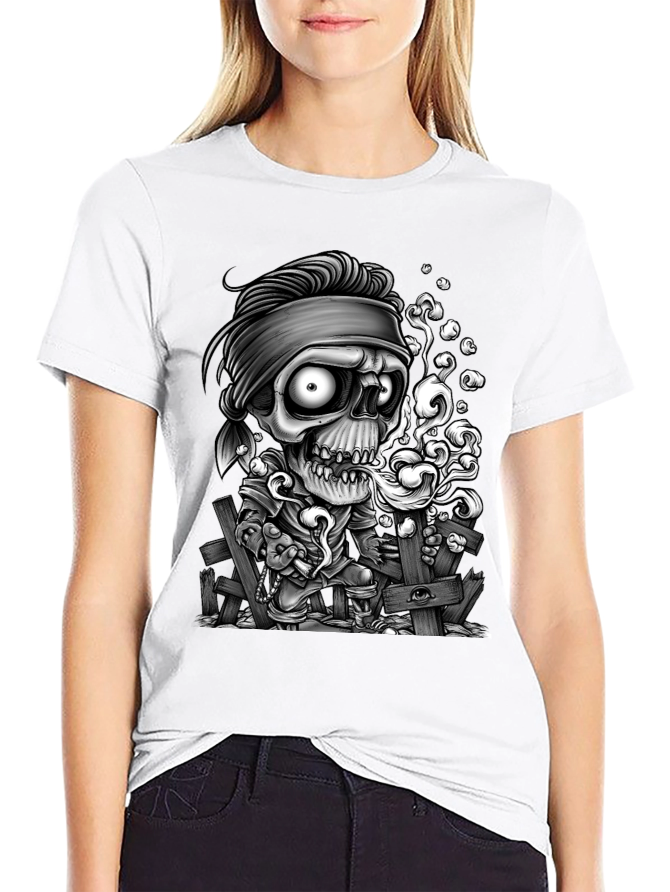 Zombie Cartoon Graphic Black T-Shirt