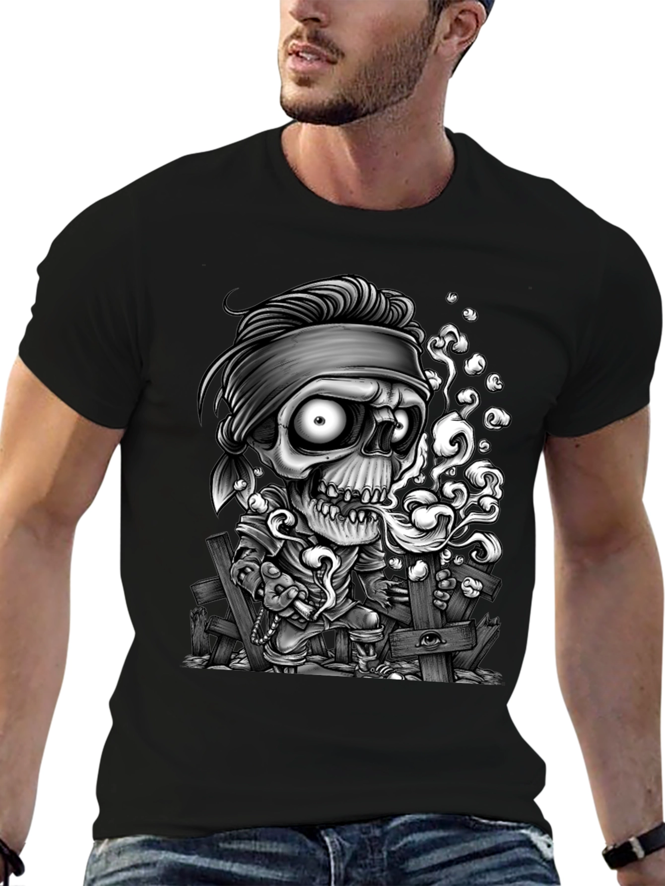 Zombie Cartoon Graphic Black T-Shirt
