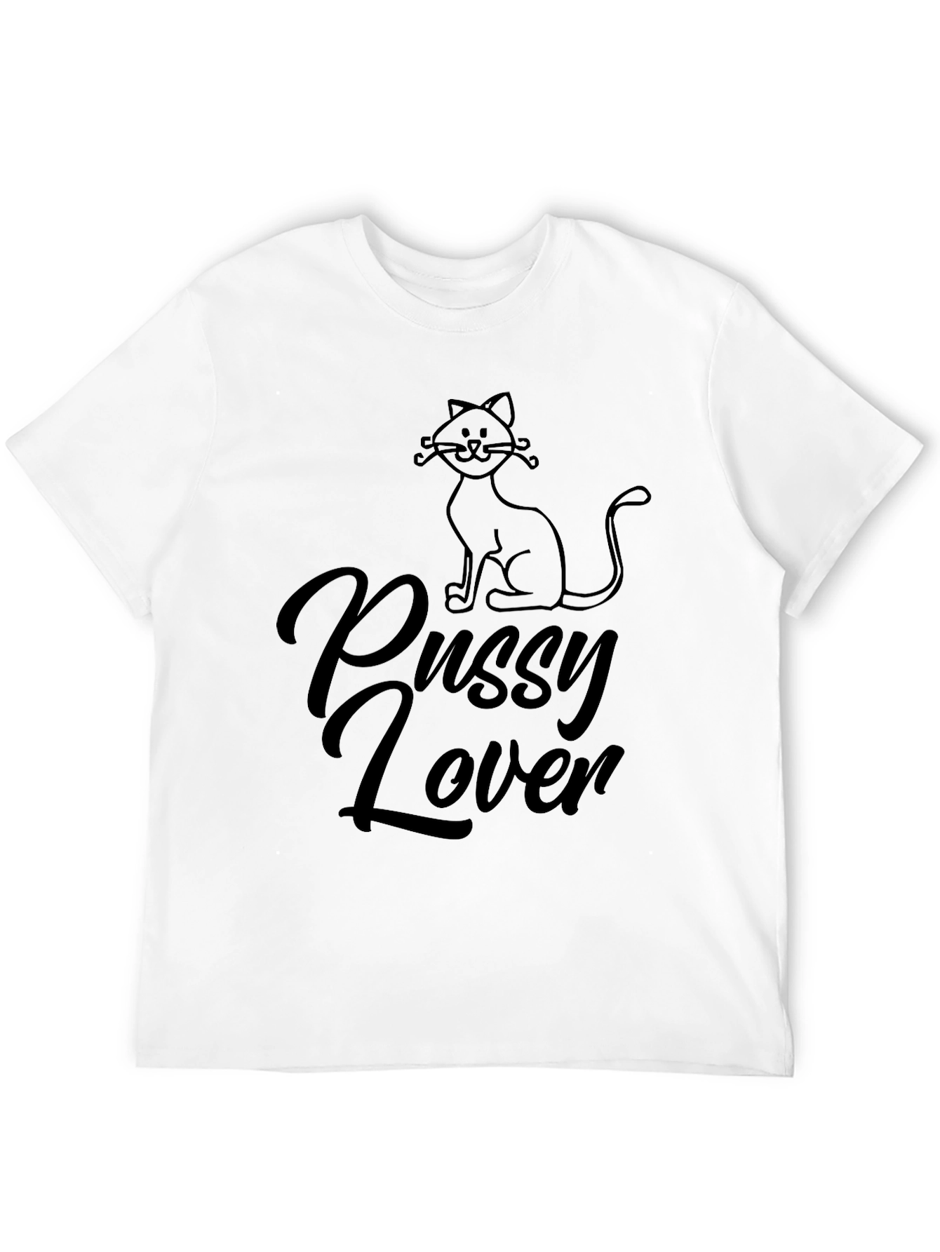 Pussy Lover Cat Graphic T-Shirt - Black
