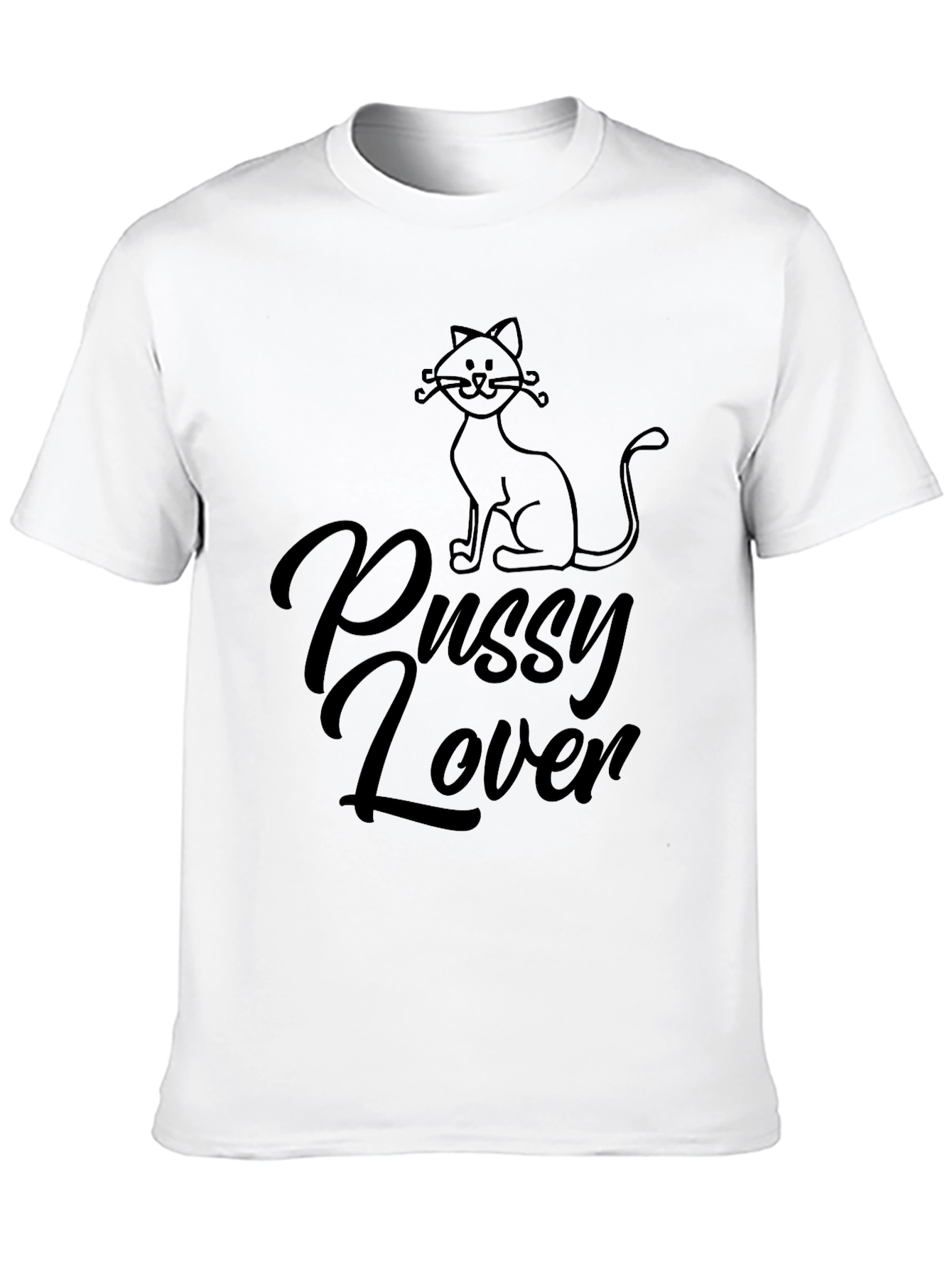 Pussy Lover Cat Graphic T-Shirt - Black