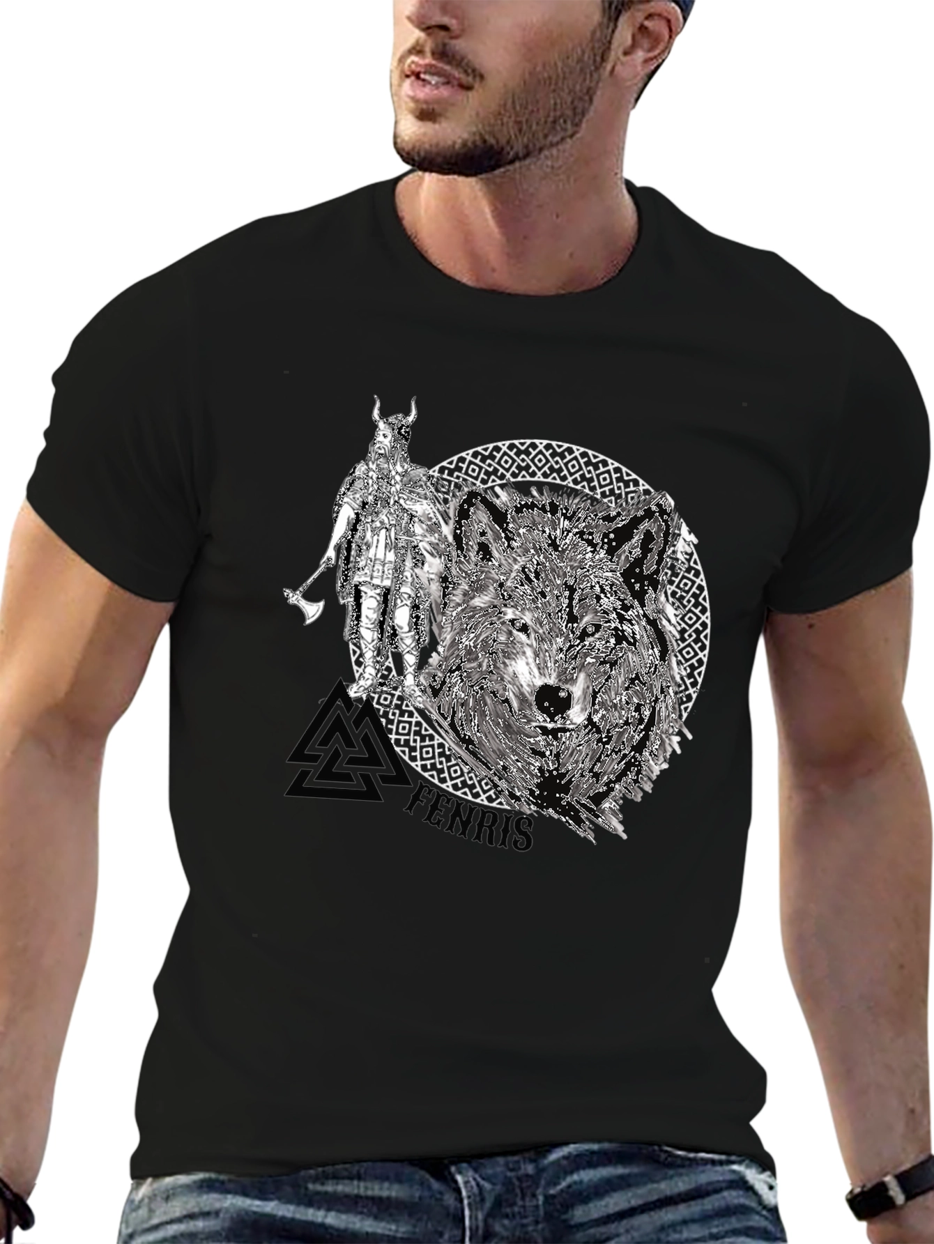 Viking Wolf Graphic Tee - Black