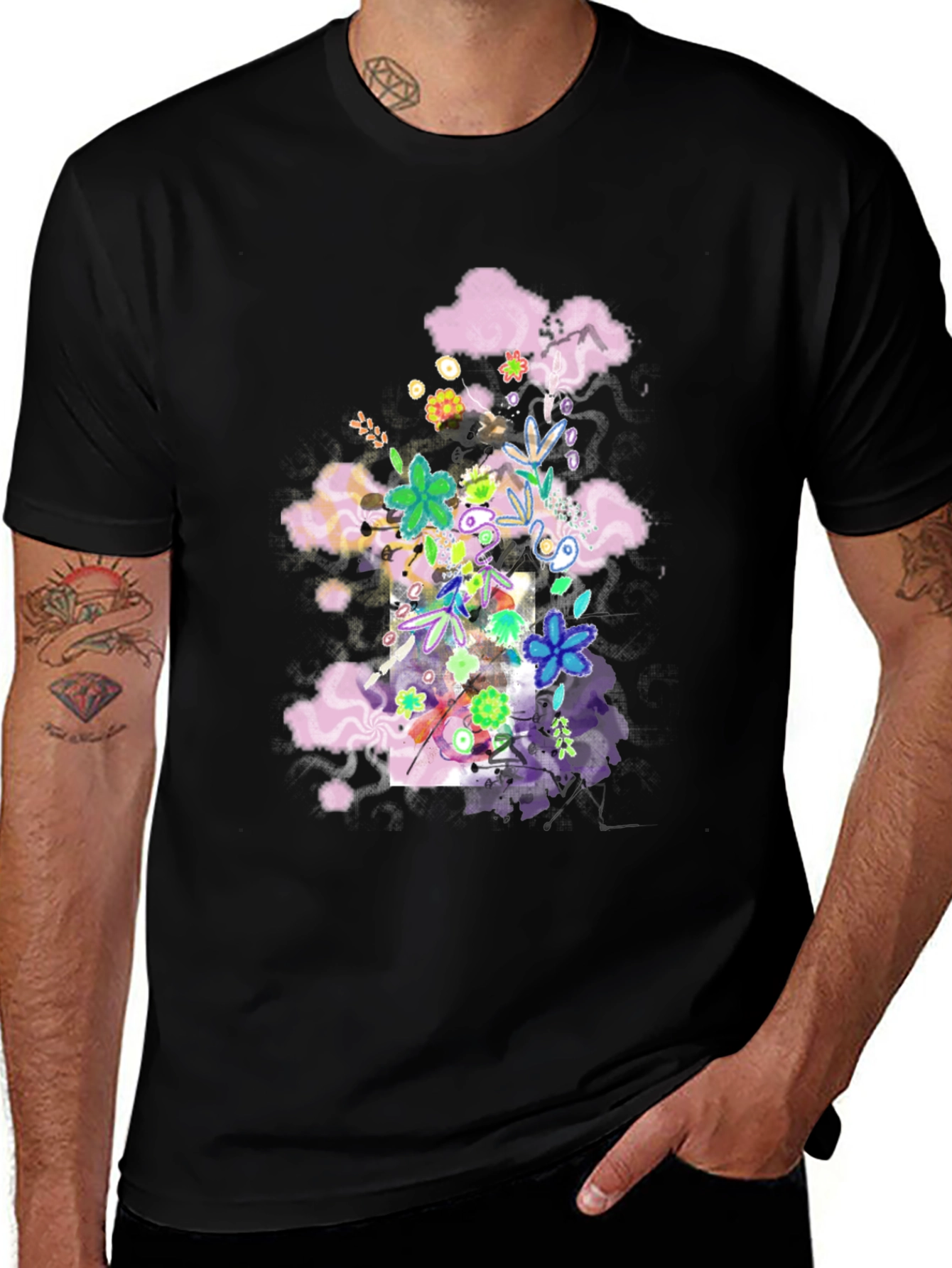 Floral Cloud T-Shirt - Black