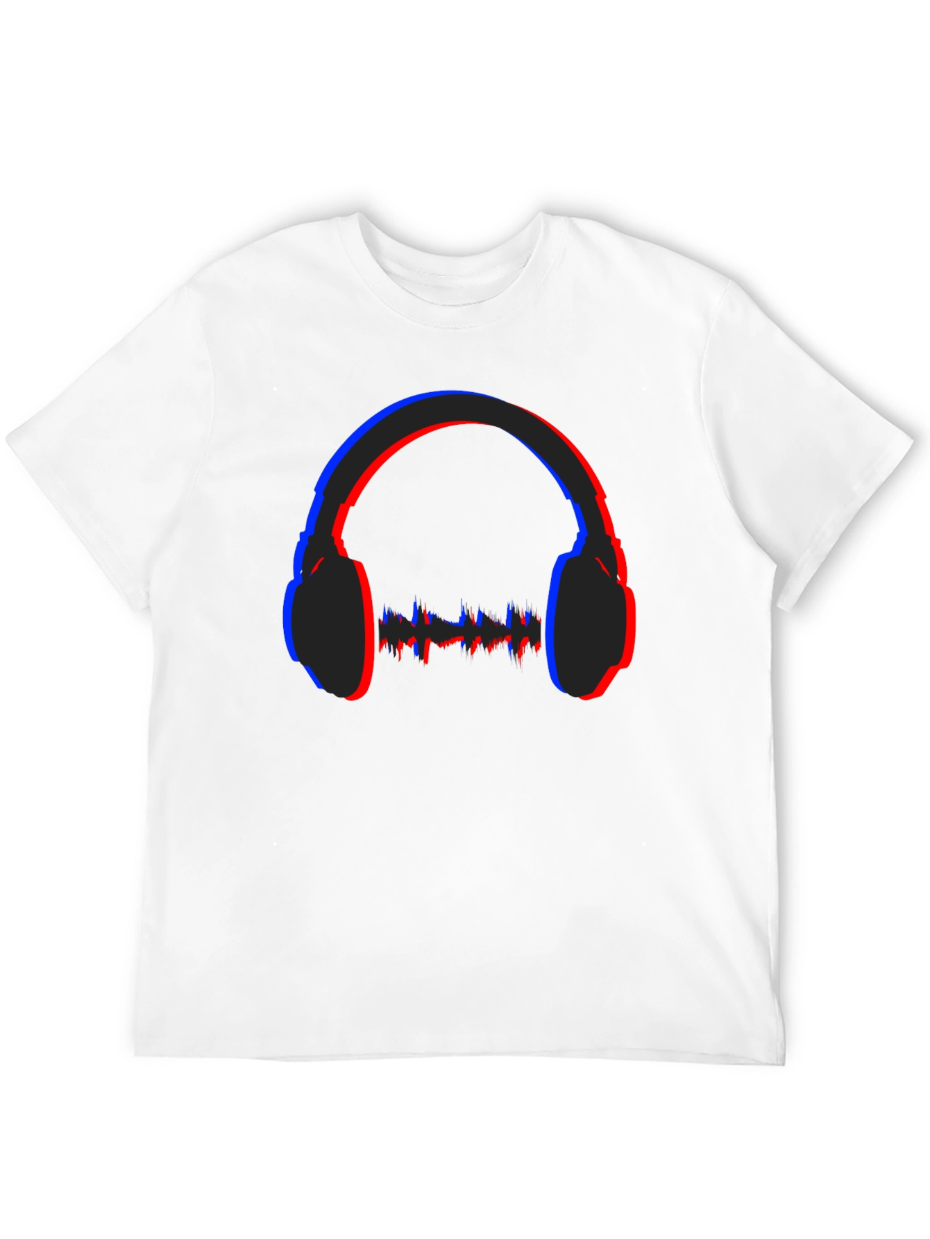 Stereoscopic Headphones Graphic Black T-Shirt