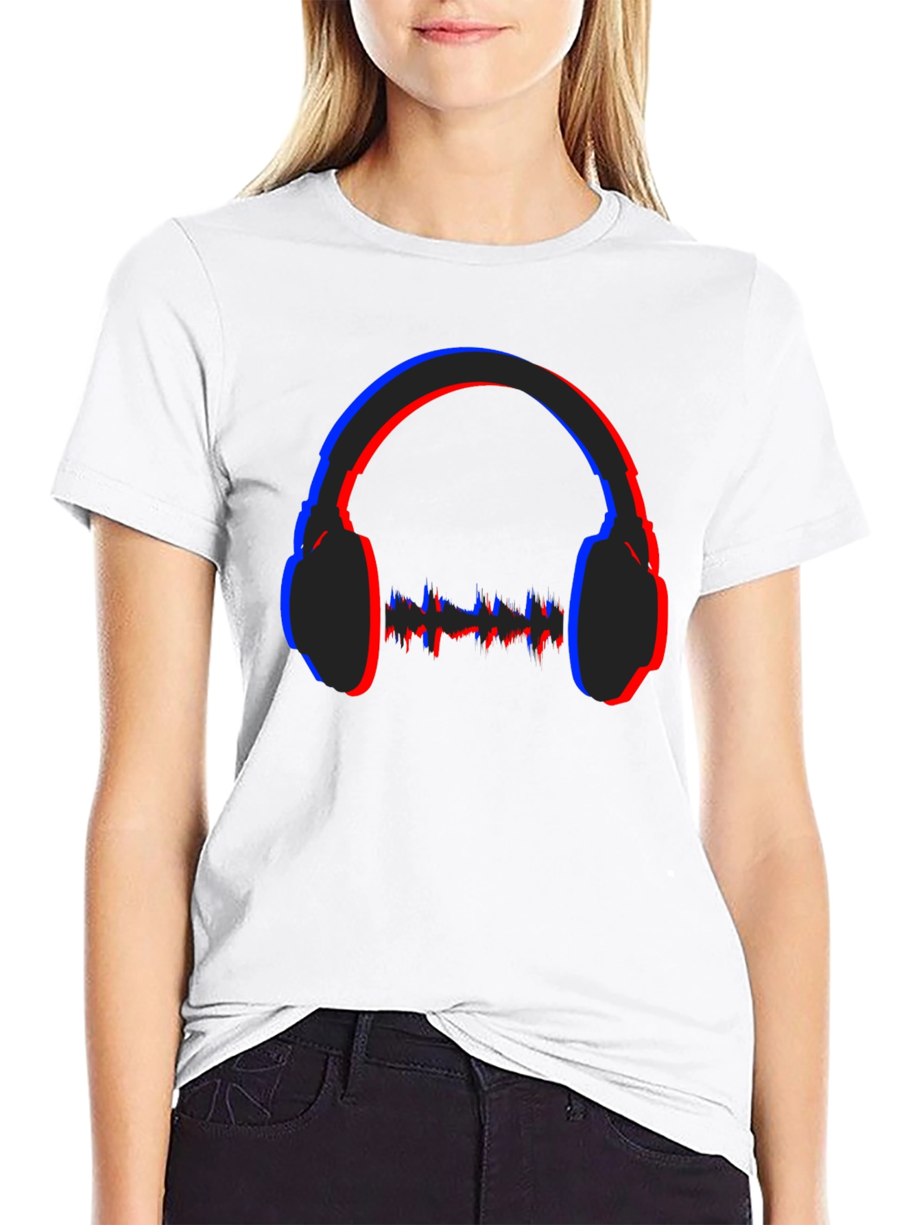 Stereoscopic Headphones Graphic Black T-Shirt