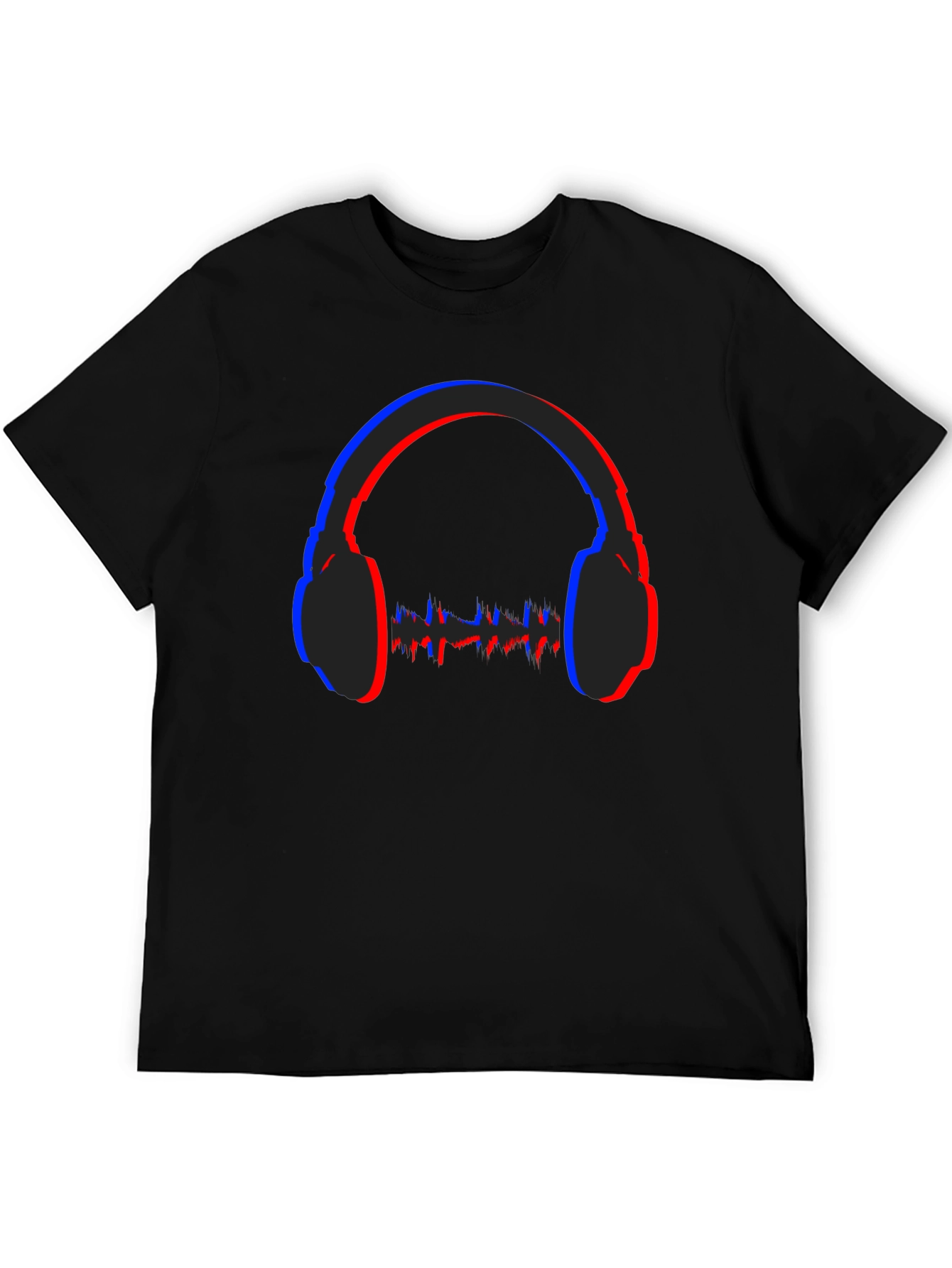 Stereoscopic Headphones Graphic Black T-Shirt