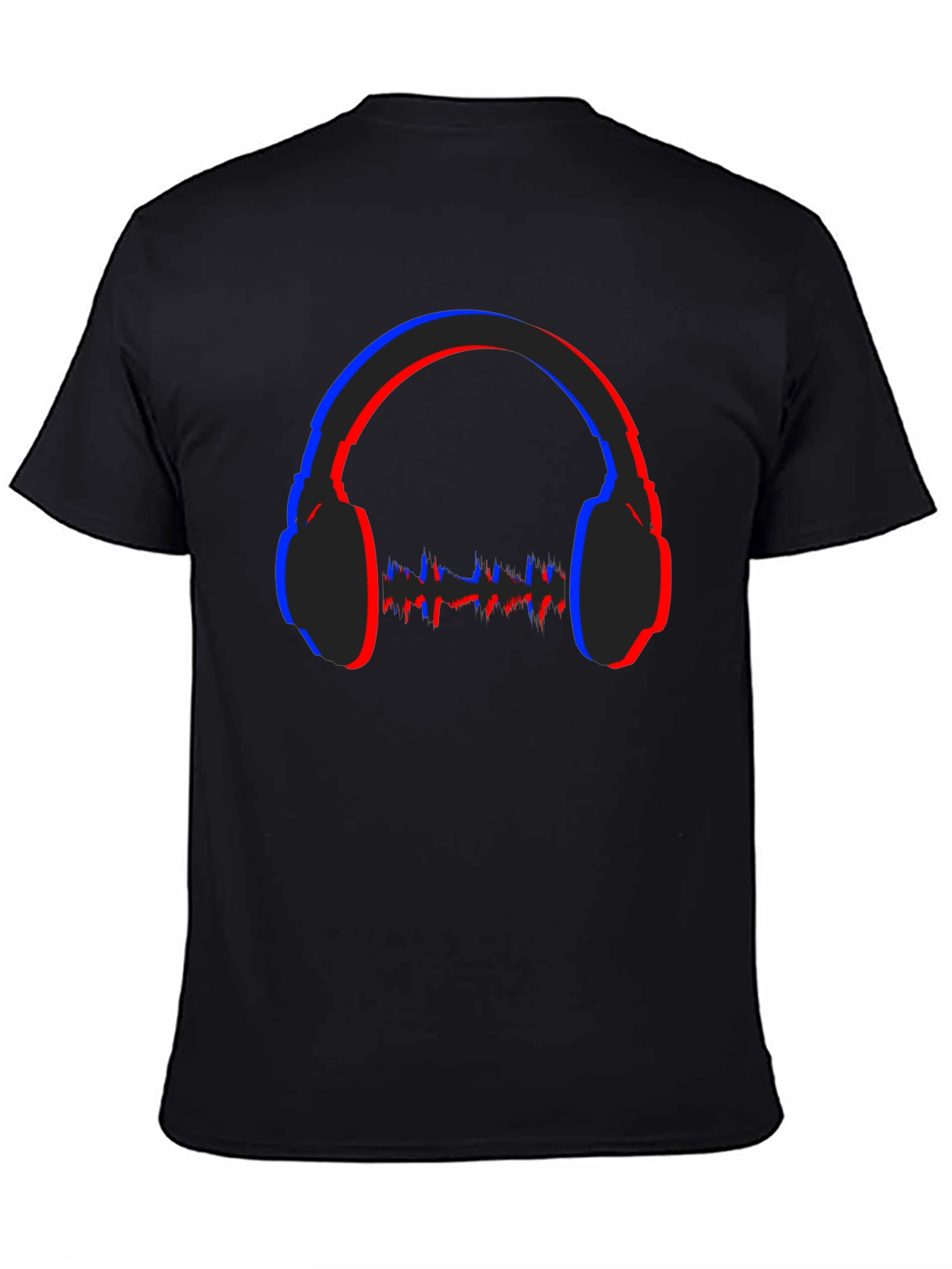 Stereoscopic Headphones Graphic Black T-Shirt