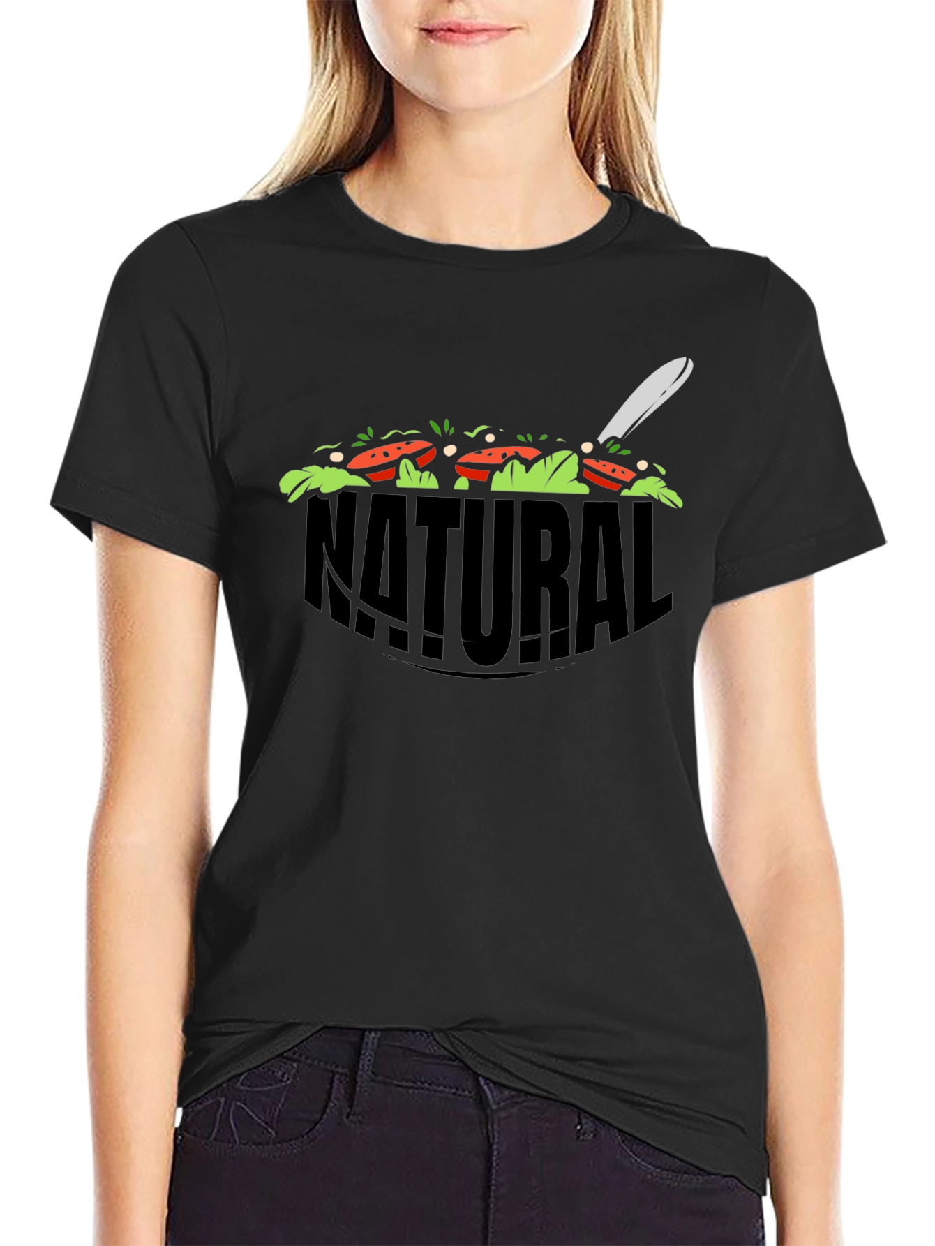 Natural Salad Graphic Tee - Black Cotton T-Shirt
