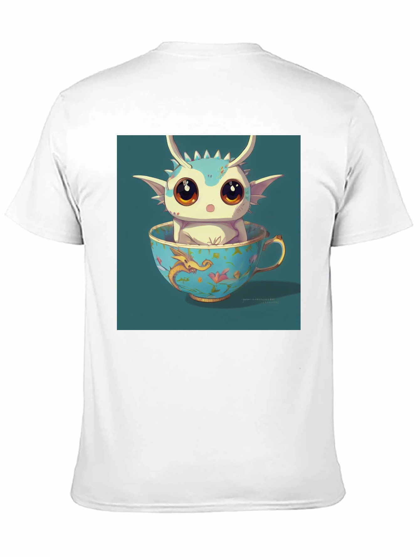 Cute Dragon in Teacup Graphic Tee - Black