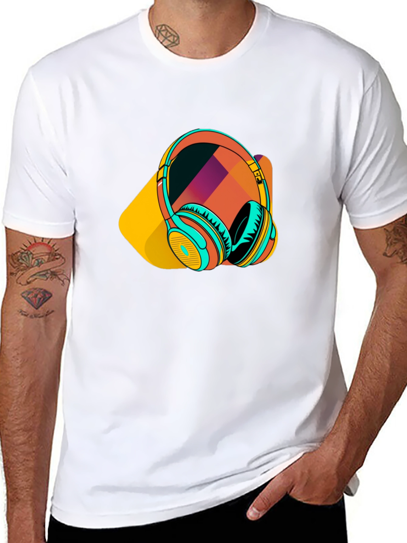 Stylish Black T-Shirt with Headphone Graphic