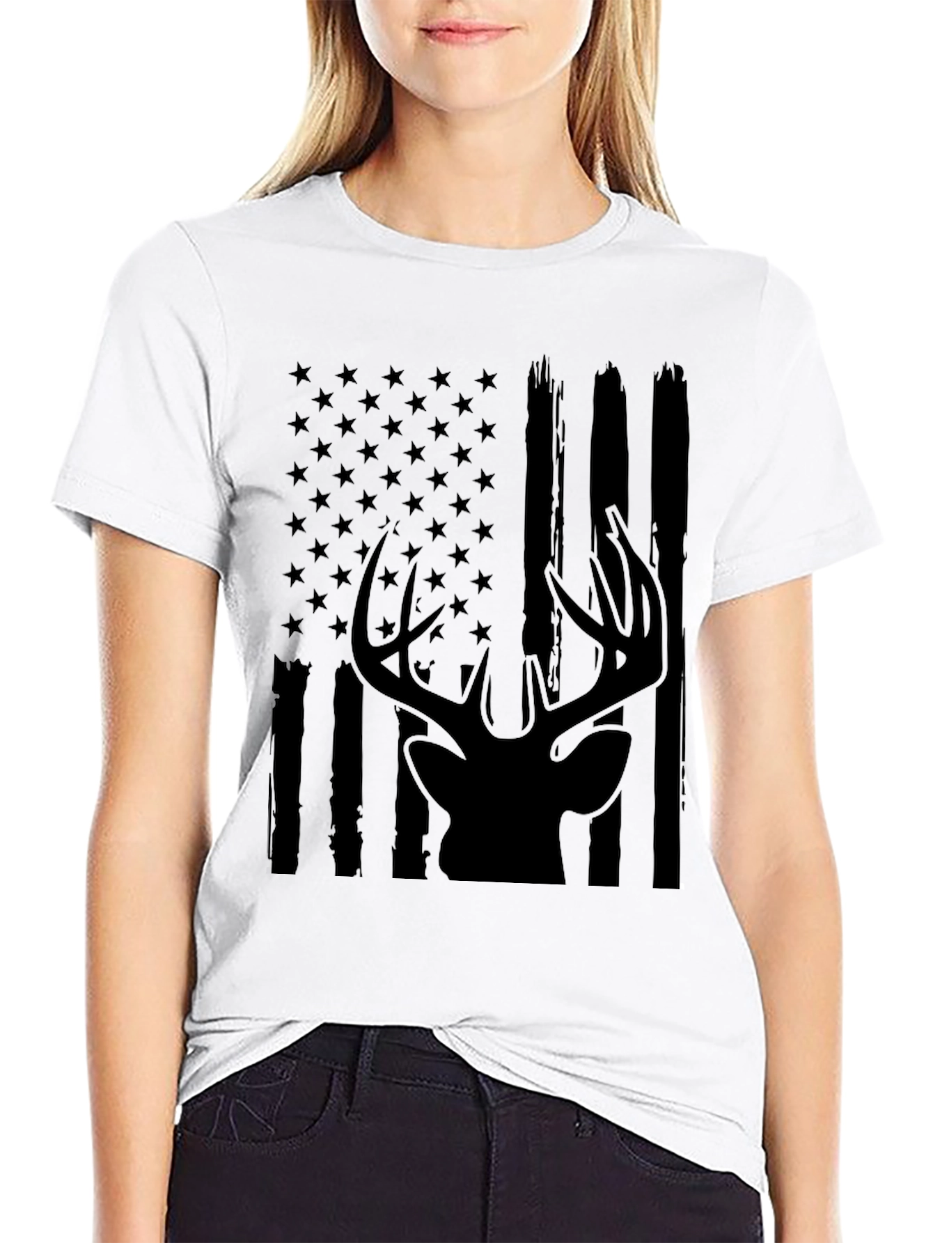 Mens American Flag Deer Graphic Tee