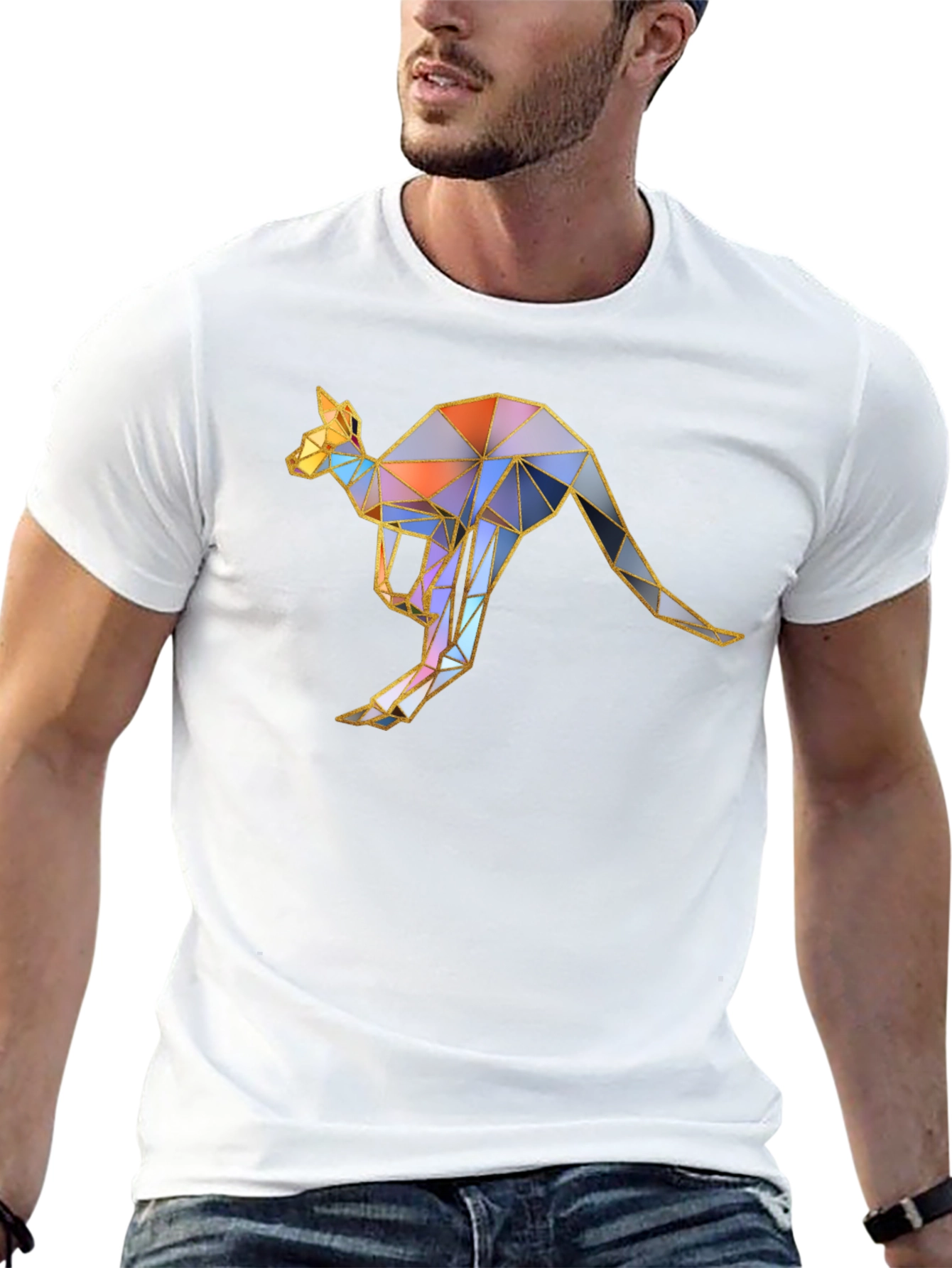 Geometric Kangaroo Graphic Tee - Black