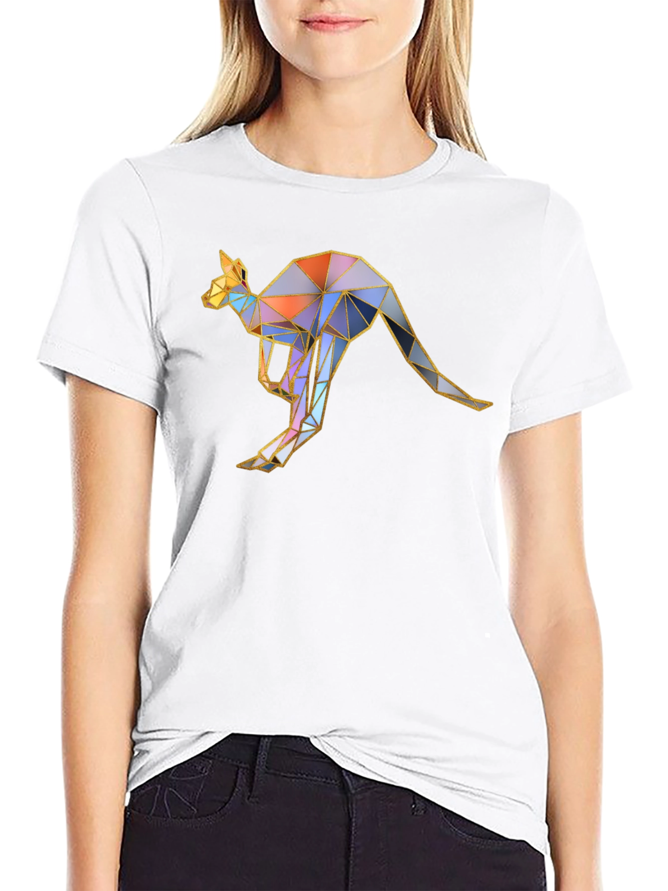 Geometric Kangaroo Graphic Tee - Black