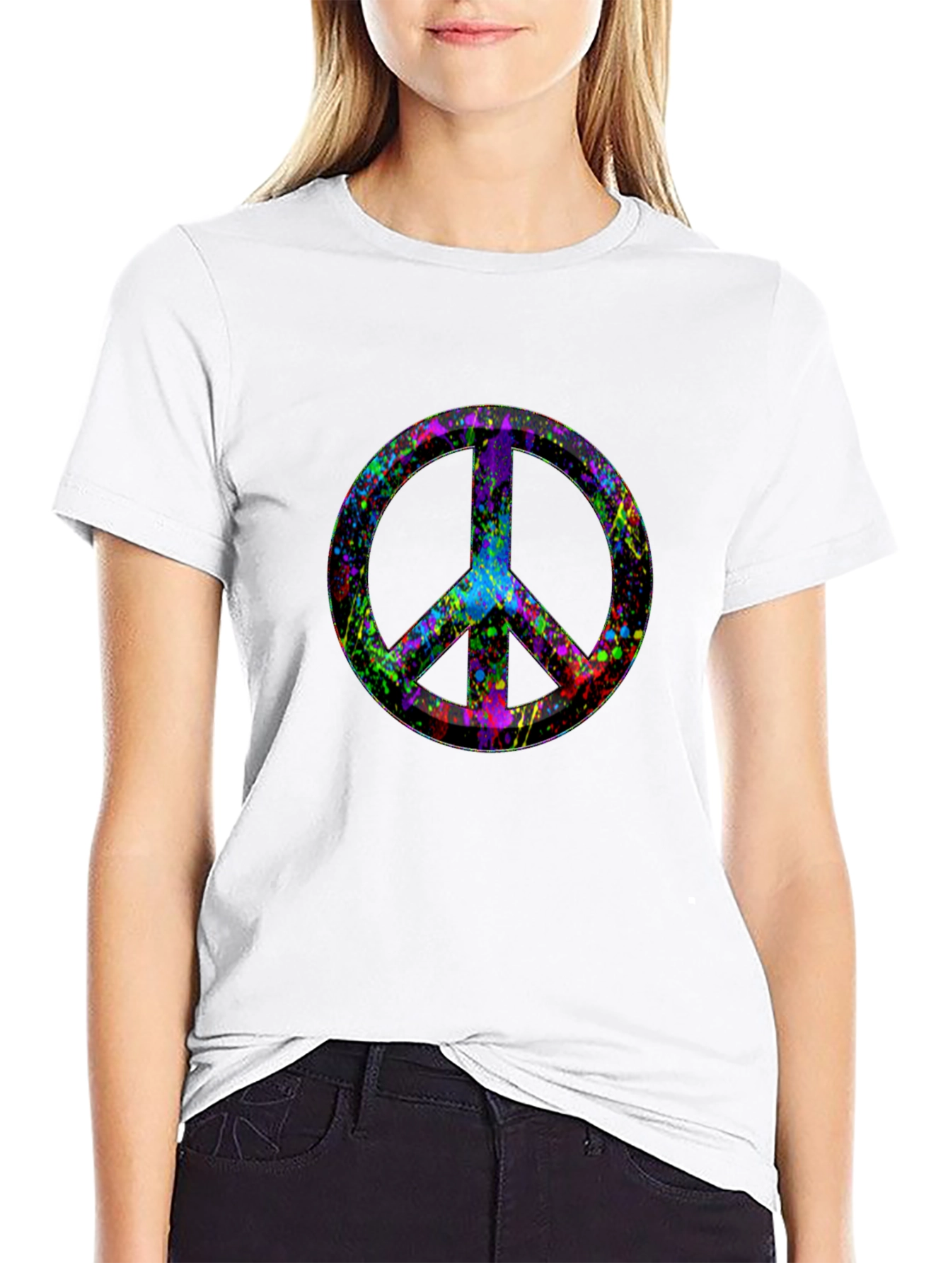 Peace Sign Splatter Print Black T-Shirt