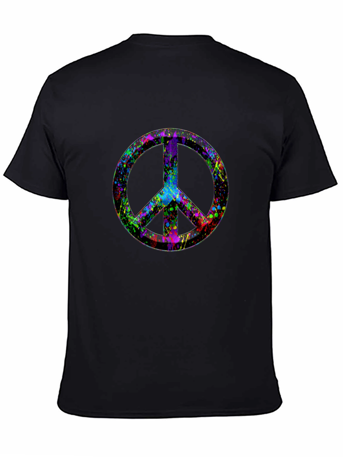 Peace Sign Splatter Print Black T-Shirt