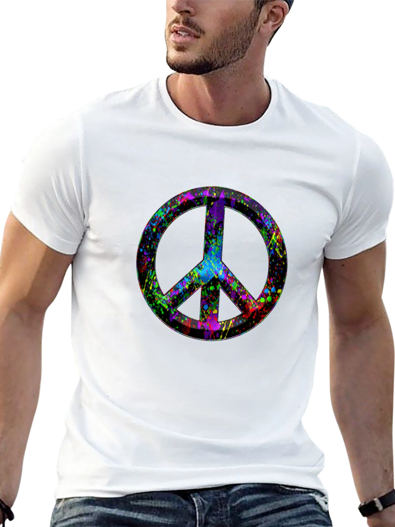 Peace Sign Splatter Print Black T-Shirt