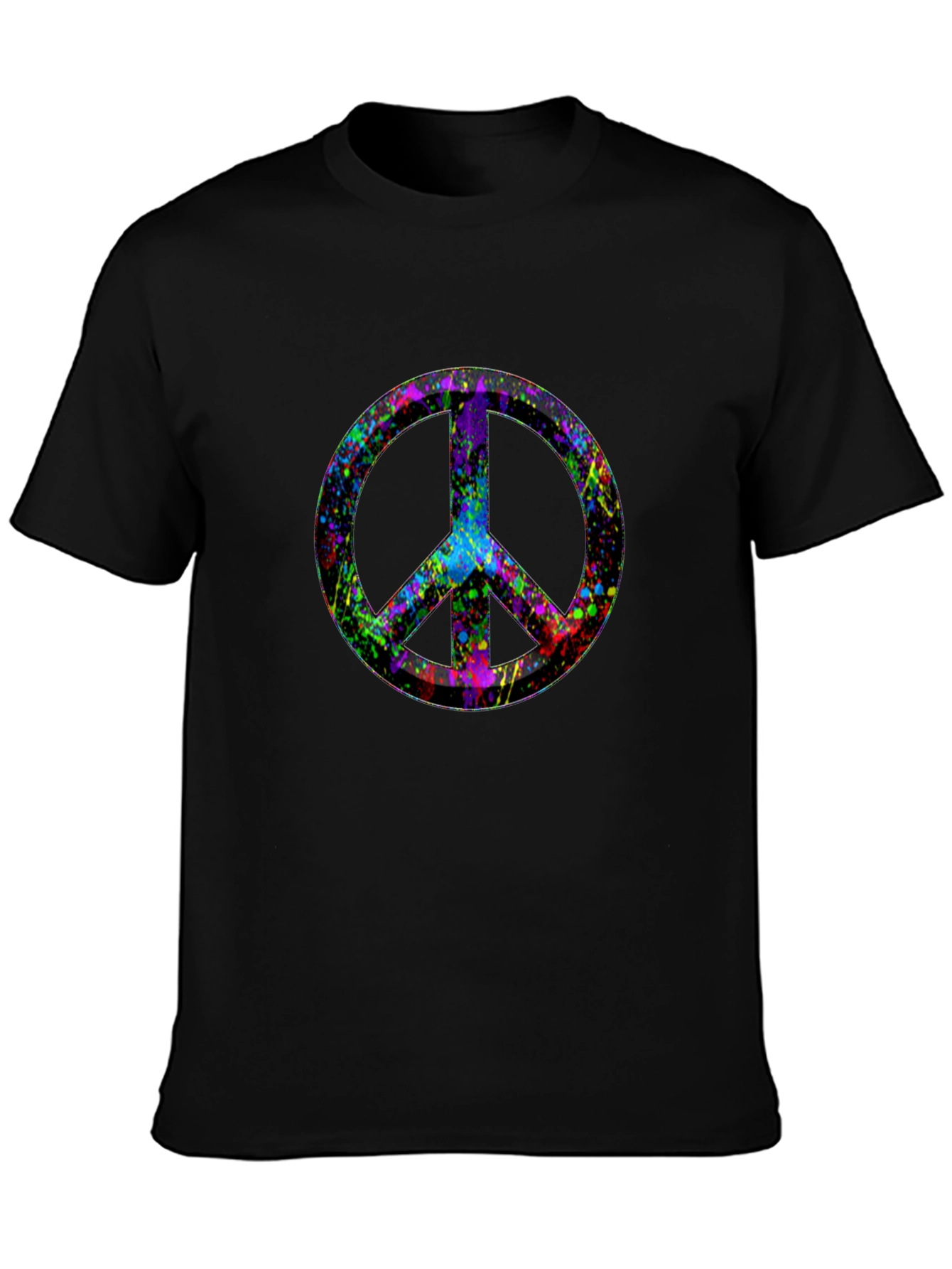 Peace Sign Splatter Print Black T-Shirt