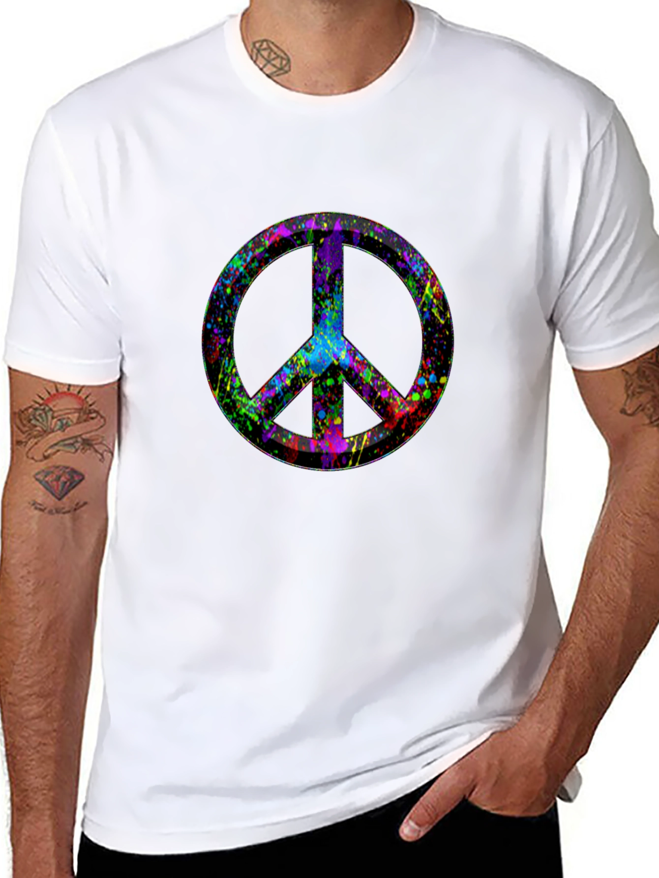 Peace Sign Splatter Print Black T-Shirt
