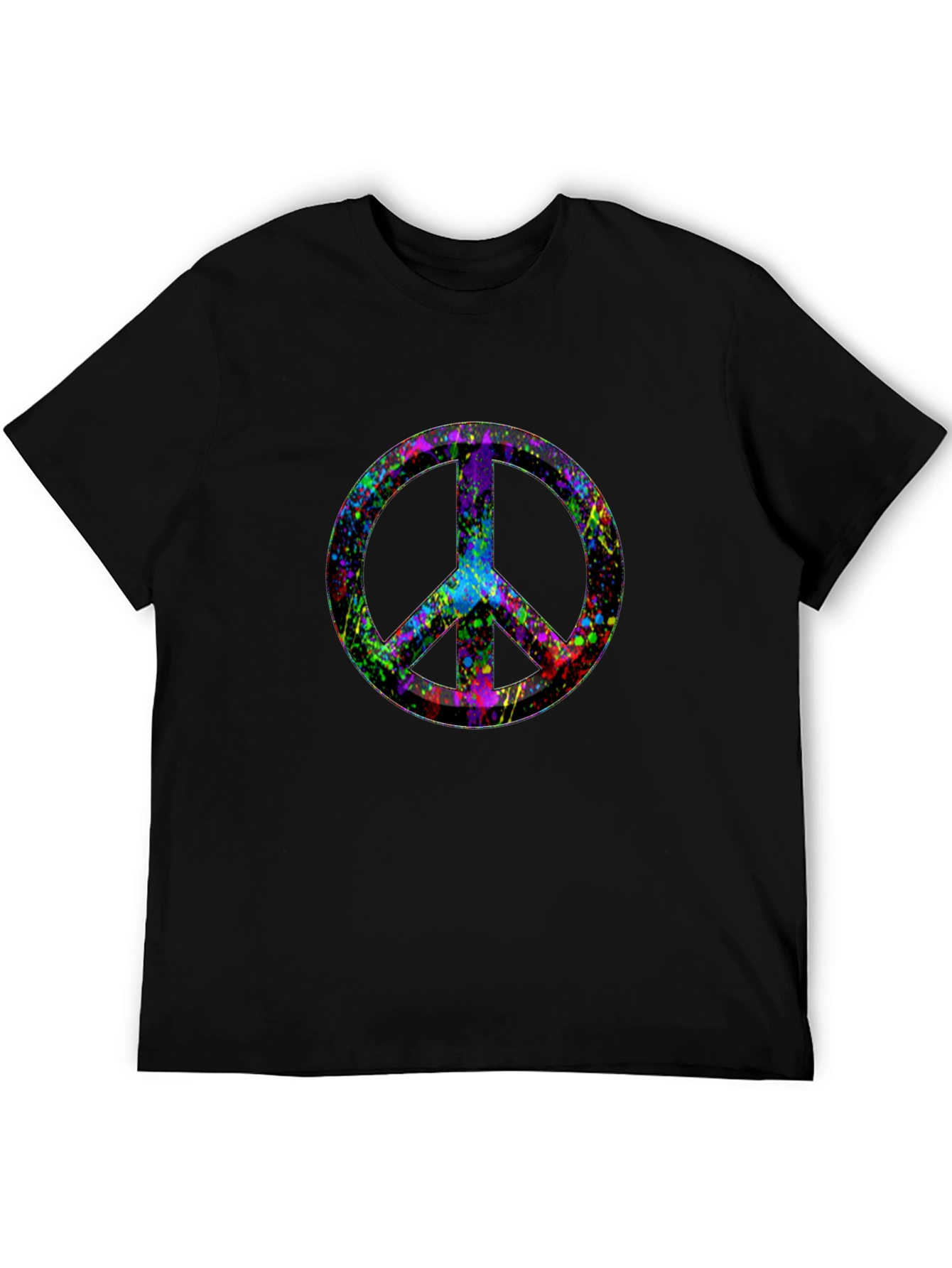 Peace Sign Splatter Print Black T-Shirt