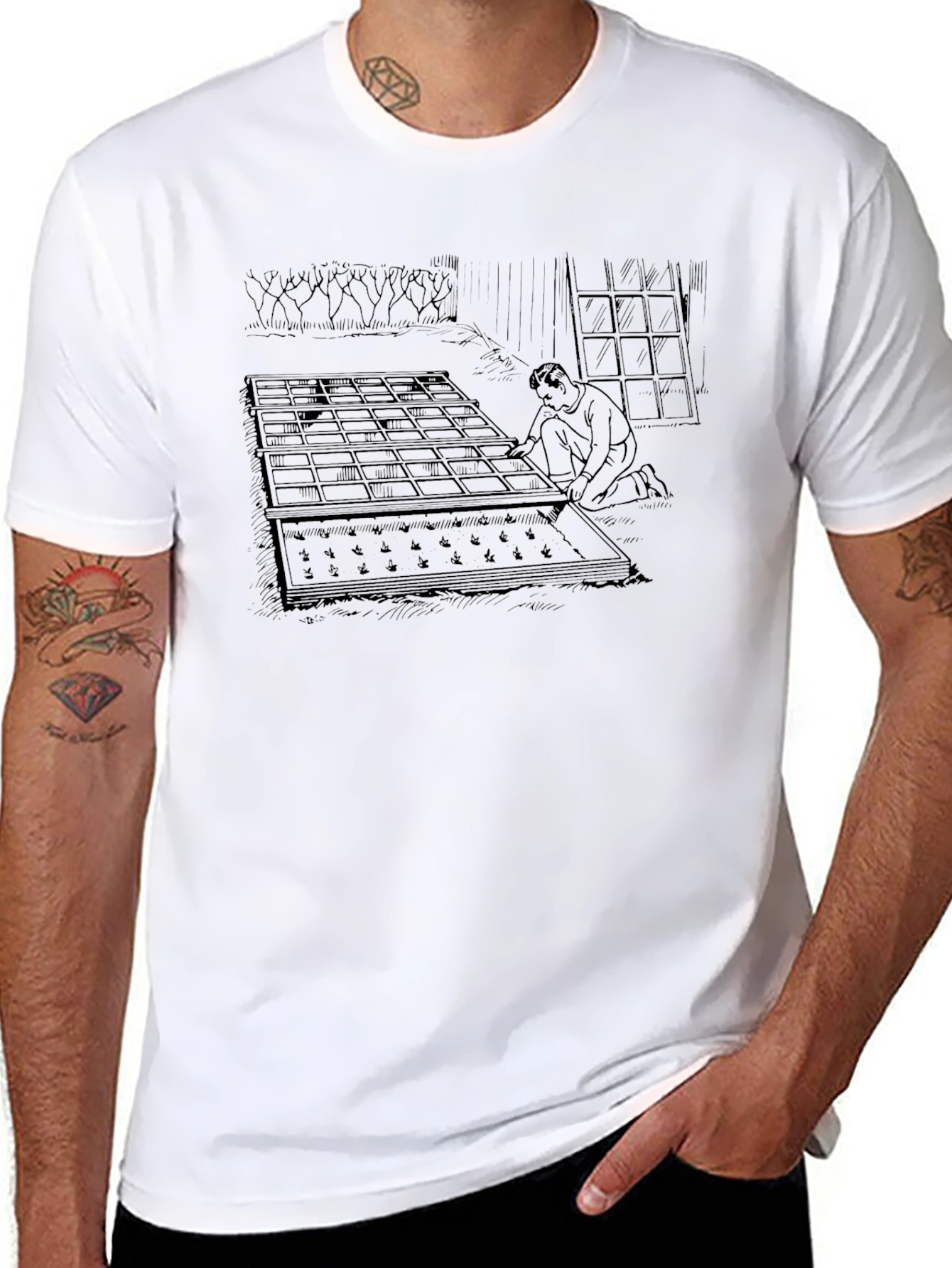 Mens Graphic Print Tee - Gardener Scene