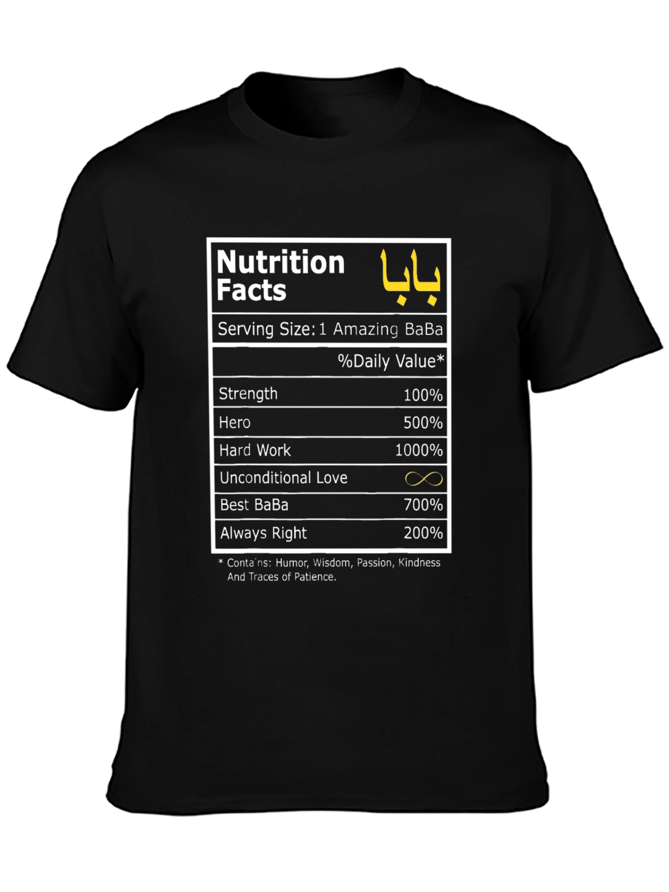 Amazing BaBa Nutrition Facts Graphic T-Shirt