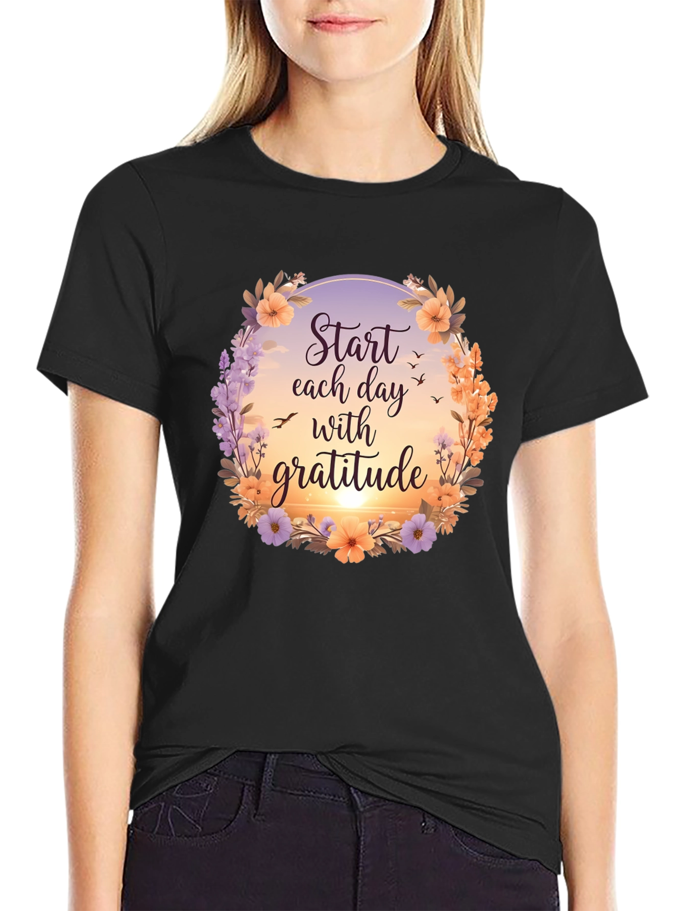 Gratitude Graphic Tee - Floral Inspirational Shirt