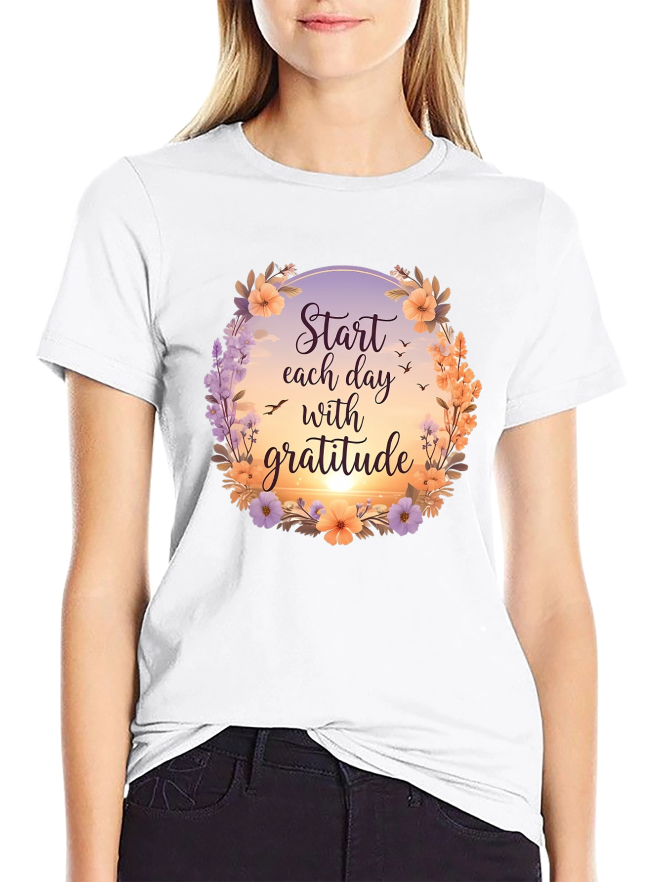 Gratitude Graphic Tee - Floral Inspirational Shirt