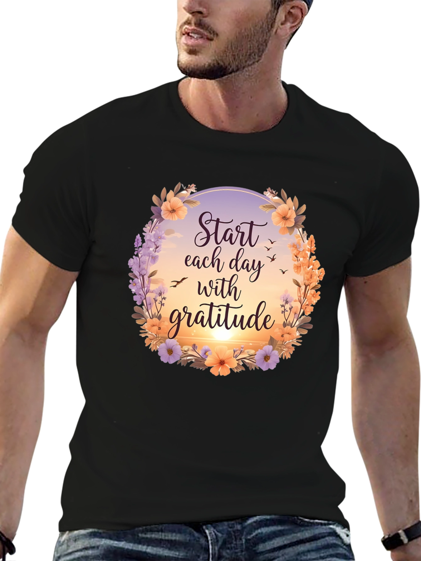 Gratitude Graphic Tee - Floral Inspirational Shirt