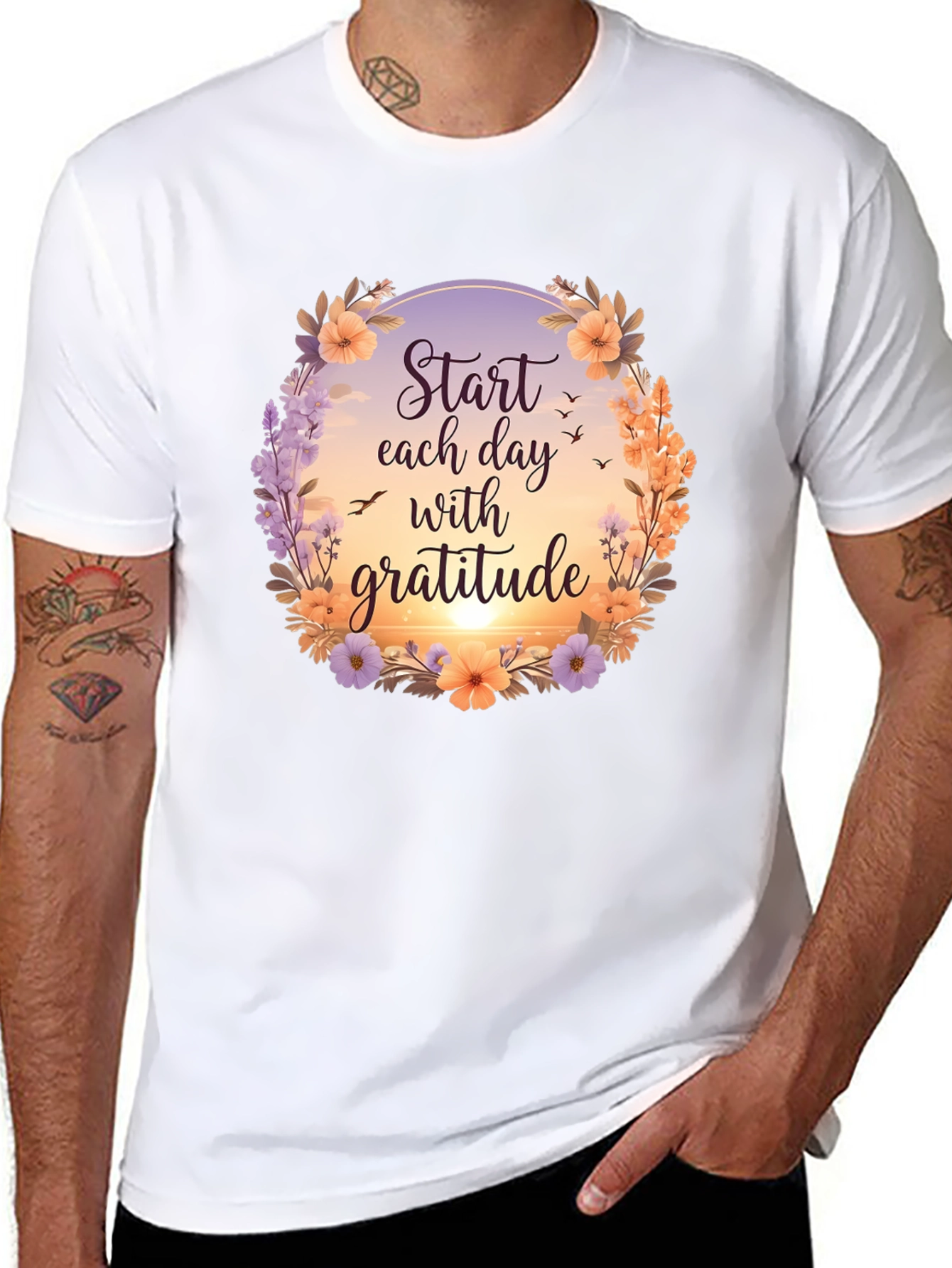 Gratitude Graphic Tee - Floral Inspirational Shirt