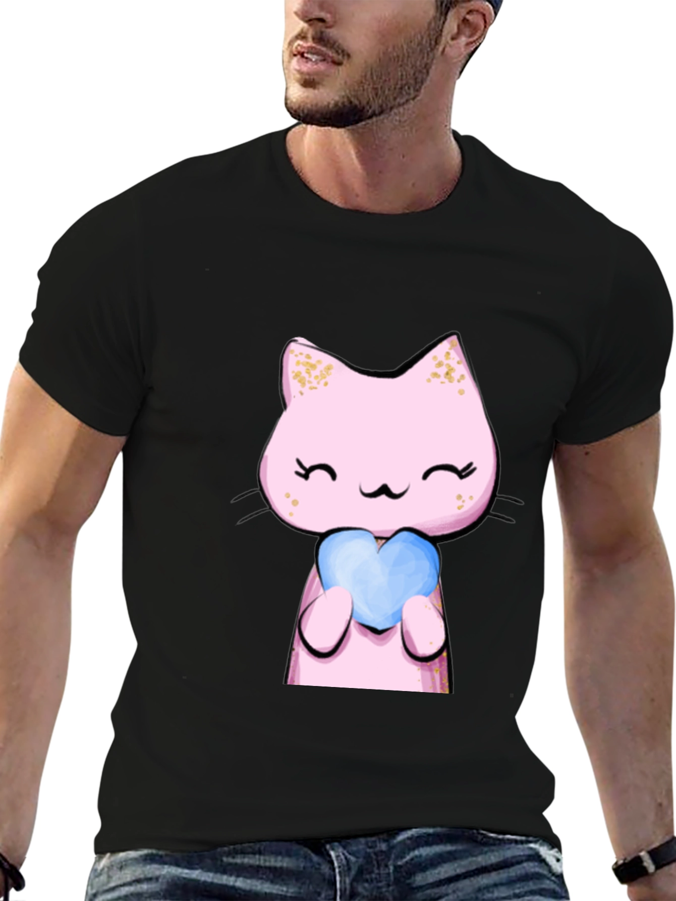 Cute Pink Cat Holding Heart T-Shirt