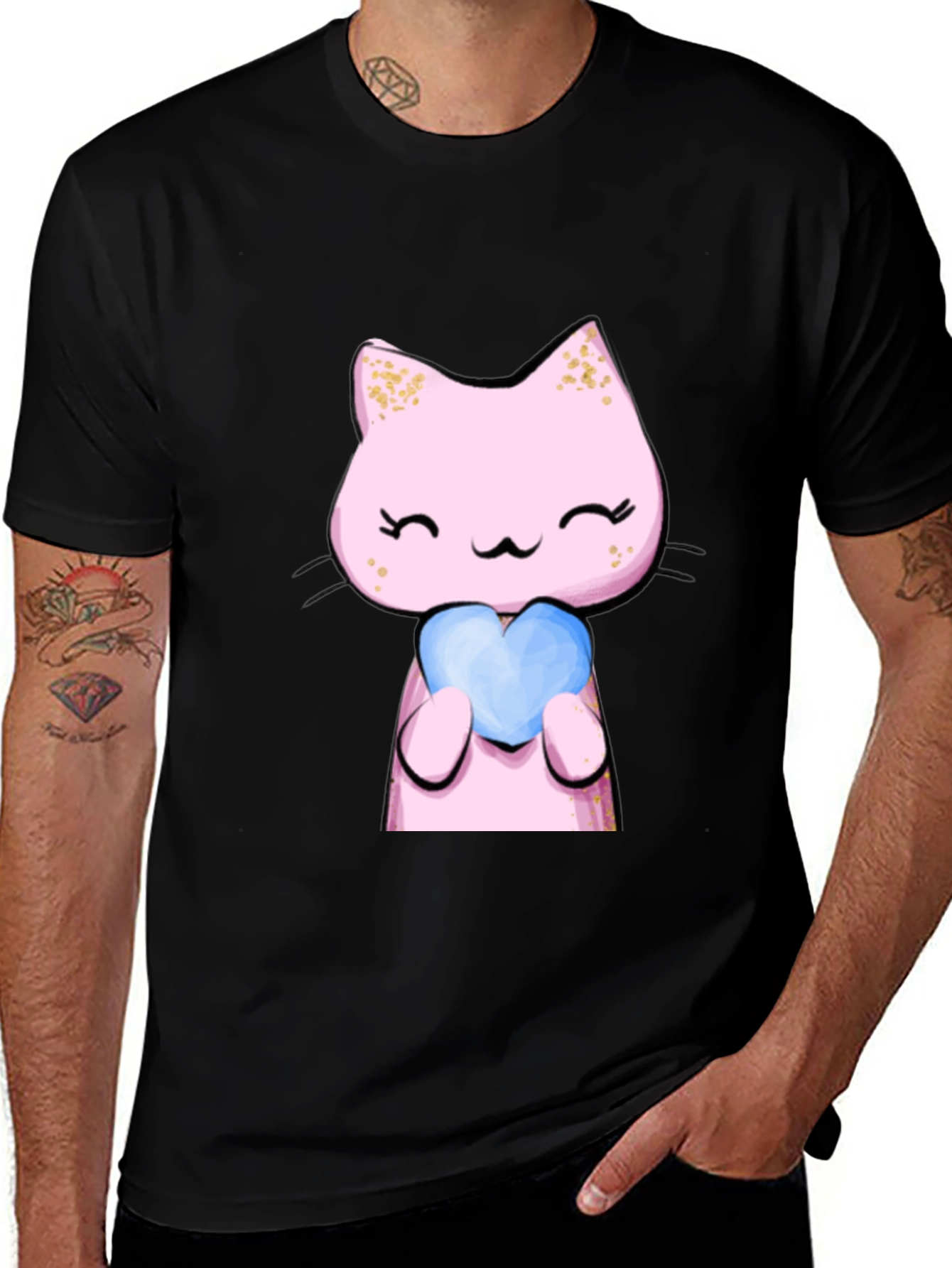 Cute Pink Cat Holding Heart T-Shirt
