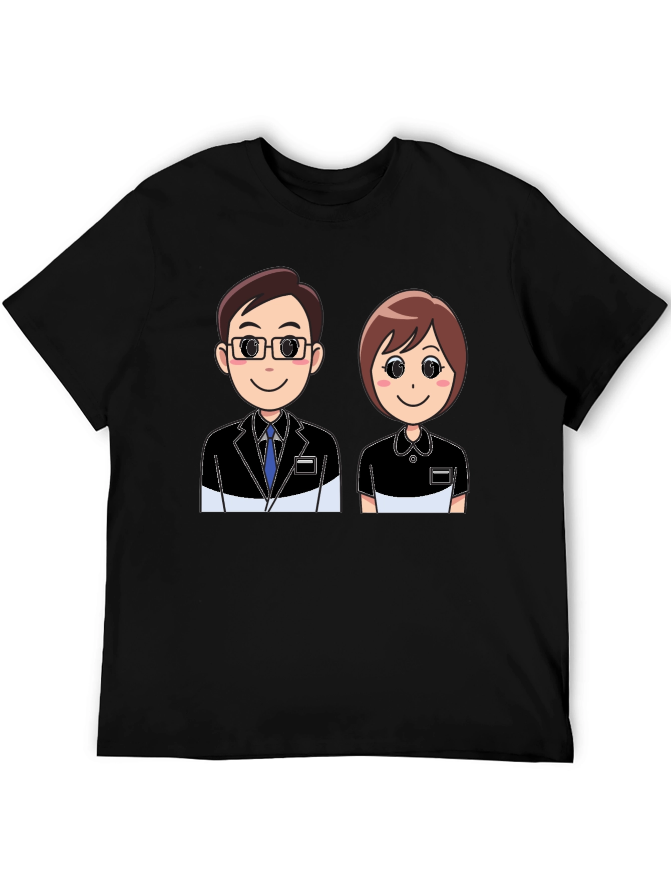 Cartoon Couple Graphic Black T-Shirt
