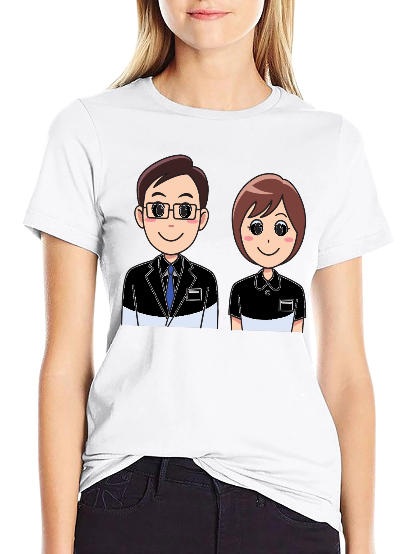 Cartoon Couple Graphic Black T-Shirt