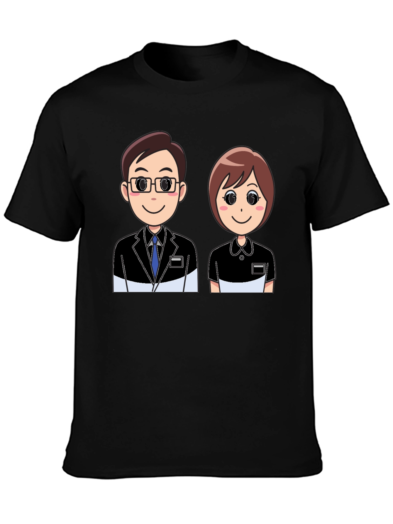 Cartoon Couple Graphic Black T-Shirt