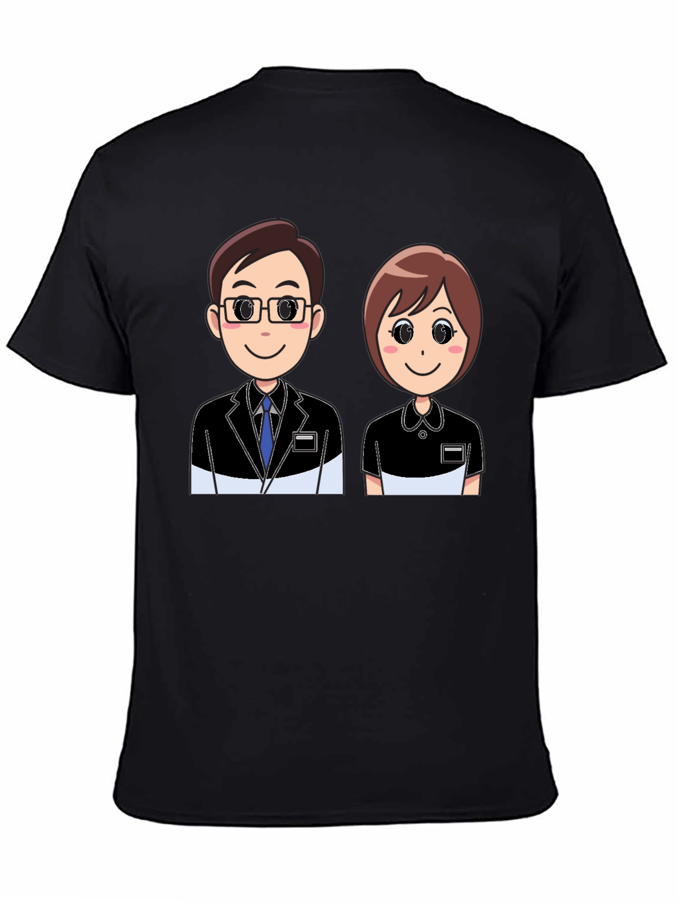 Cartoon Couple Graphic Black T-Shirt