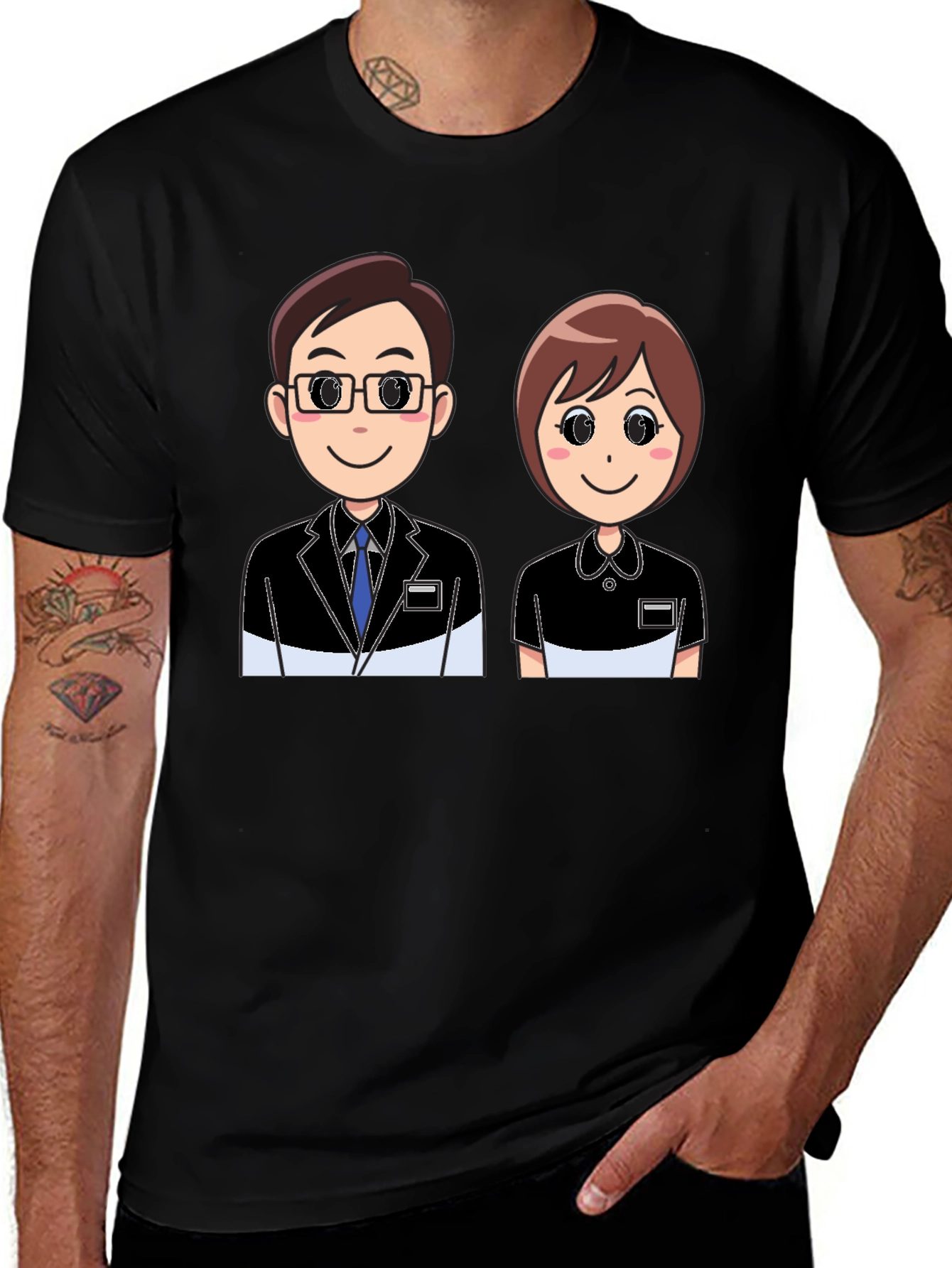 Cartoon Couple Graphic Black T-Shirt