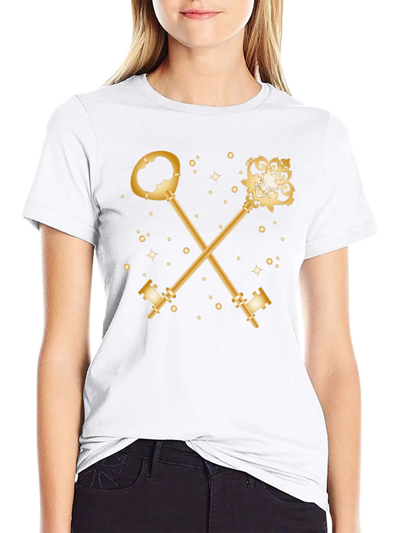 Gold Crossed Keys Graphic Black T-Shirt