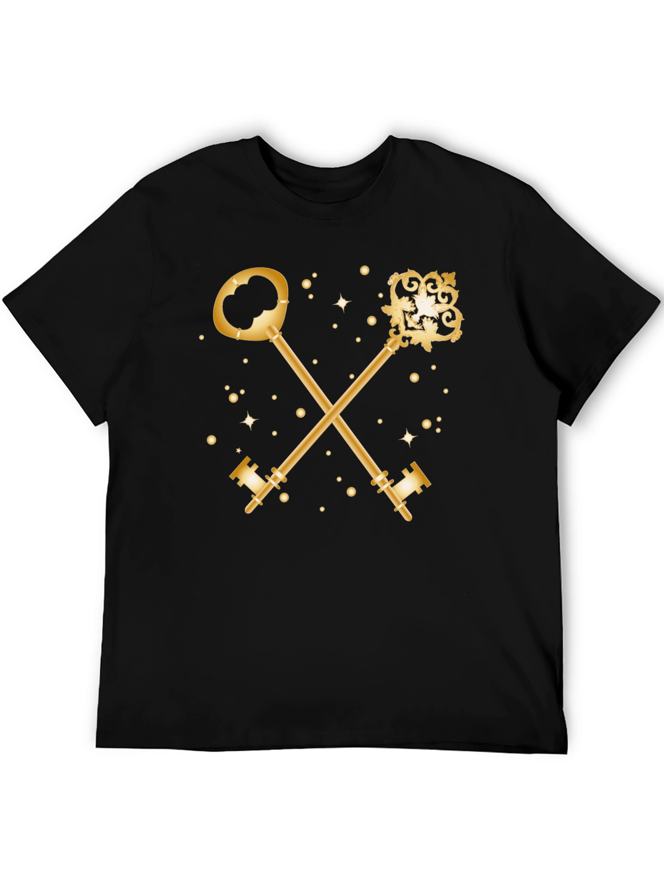 Gold Crossed Keys Graphic Black T-Shirt