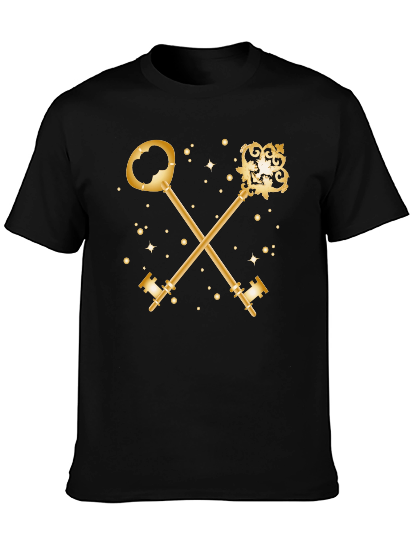Gold Crossed Keys Graphic Black T-Shirt