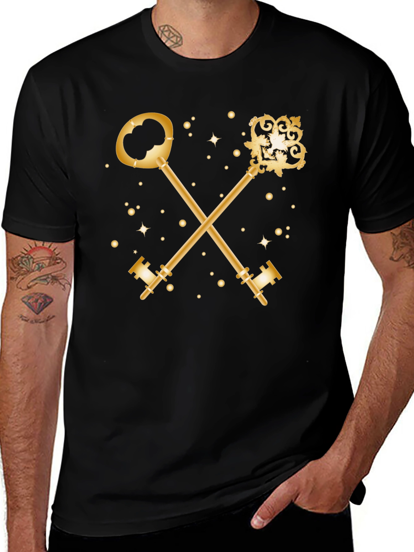 Gold Crossed Keys Graphic Black T-Shirt