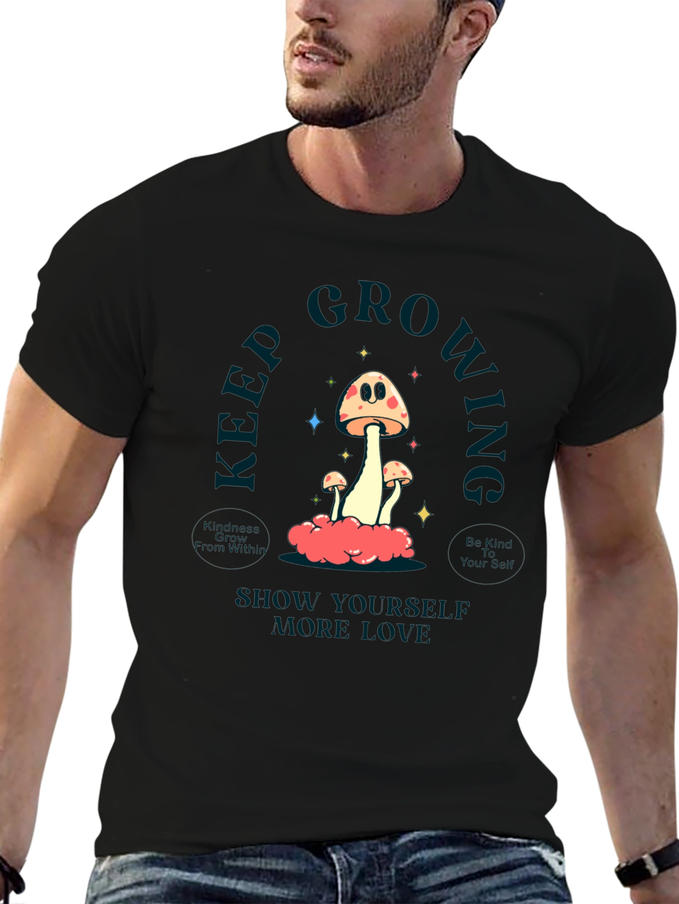 Keep Growing Mushroom Graphic Tee - Black