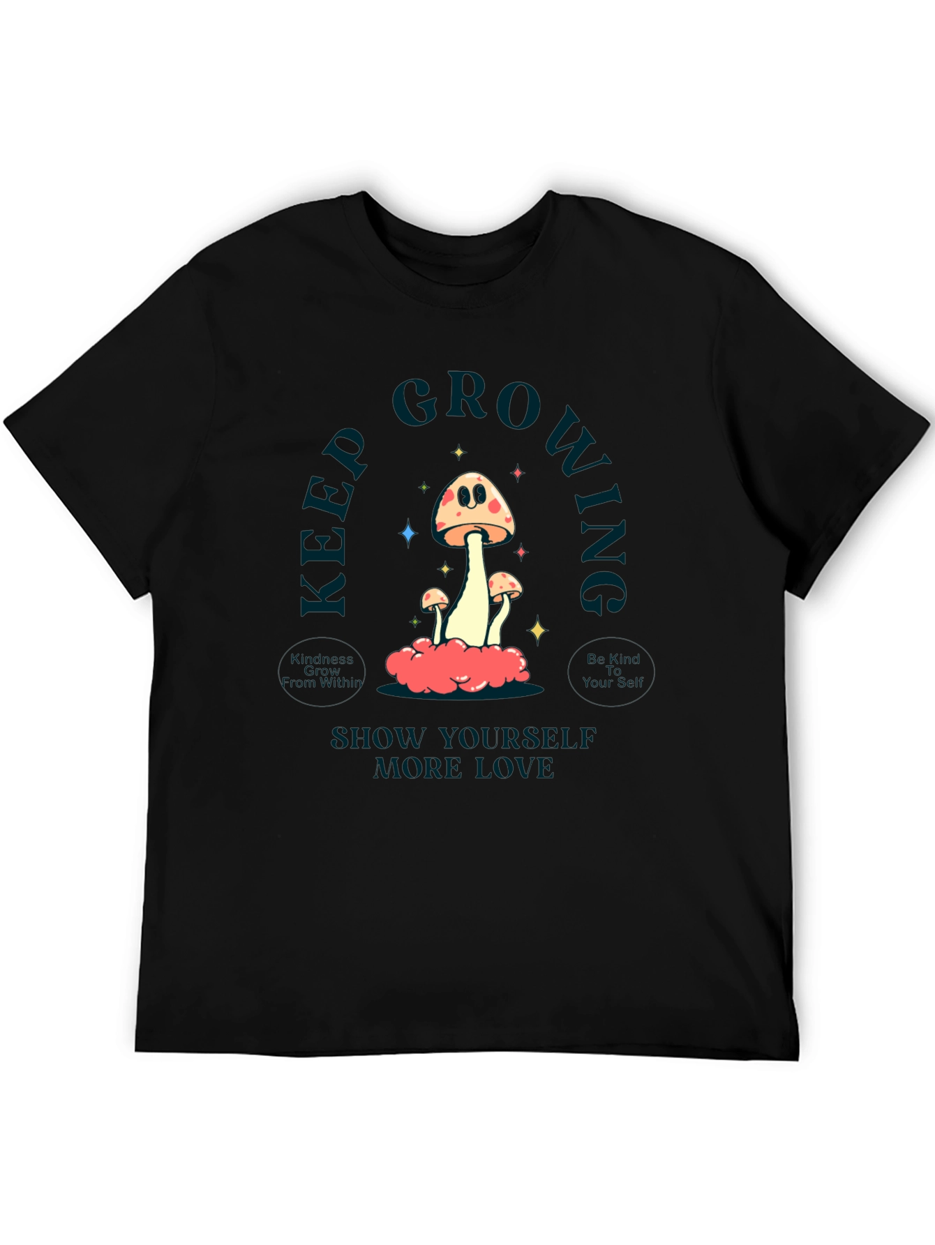 Keep Growing Mushroom Graphic Tee - Black