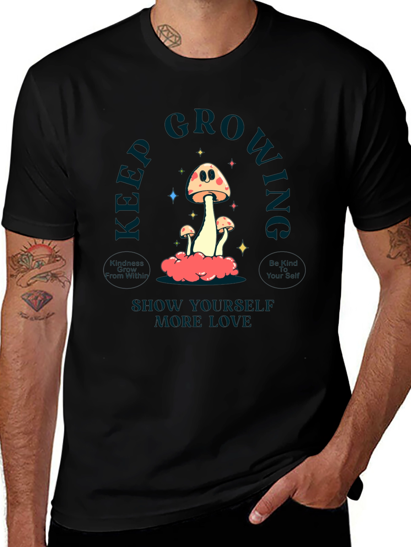 Keep Growing Mushroom Graphic Tee - Black