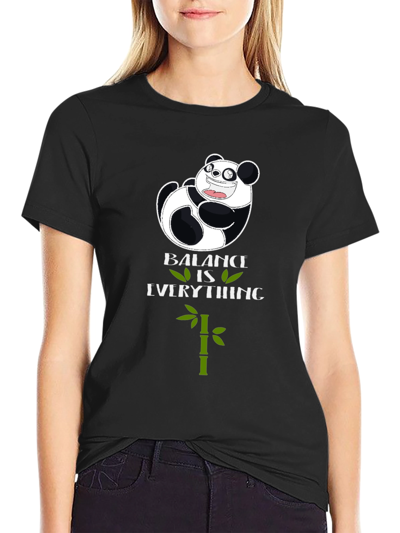 Panda Balance is Everything Black T-Shirt