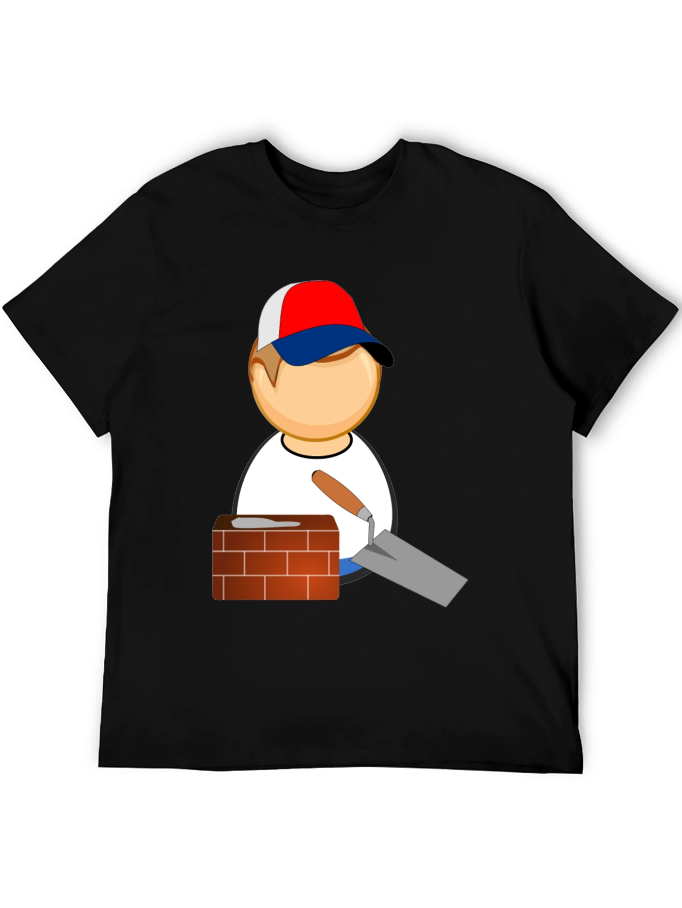 Bricklayer Cartoon Black T-Shirt