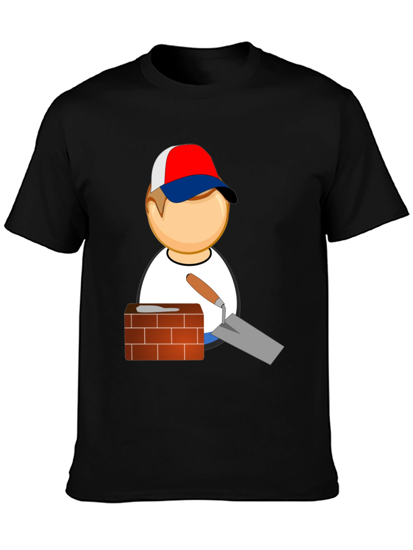 Bricklayer Cartoon Black T-Shirt