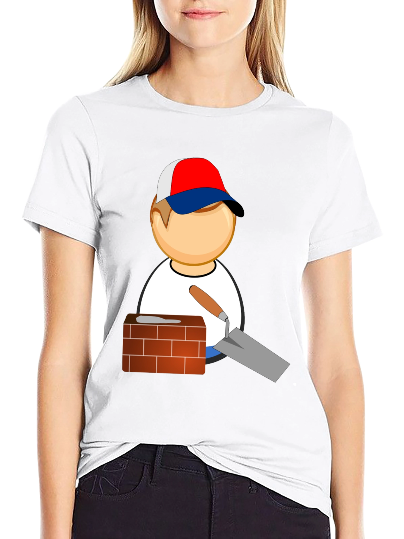 Bricklayer Cartoon Black T-Shirt