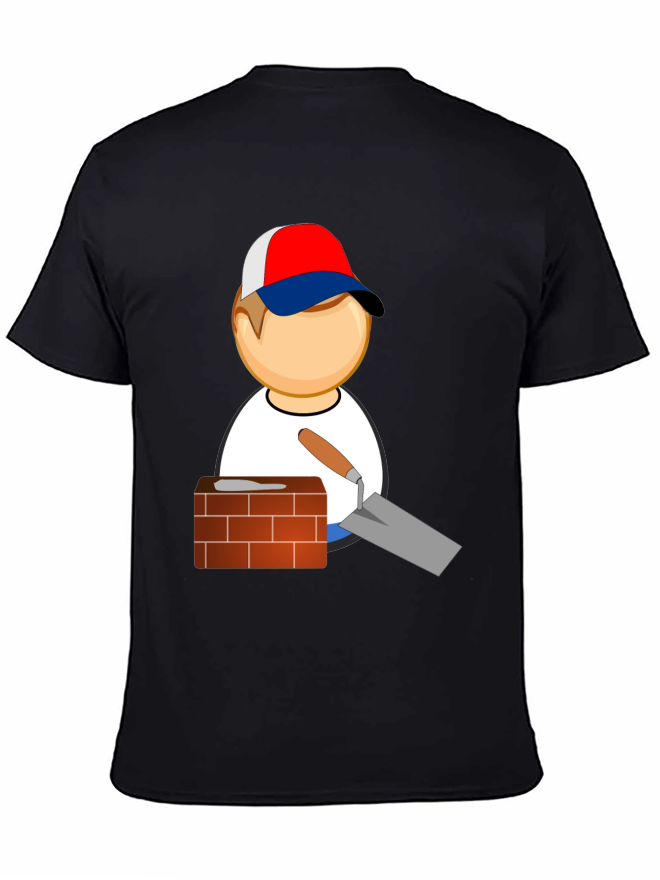 Bricklayer Cartoon Black T-Shirt
